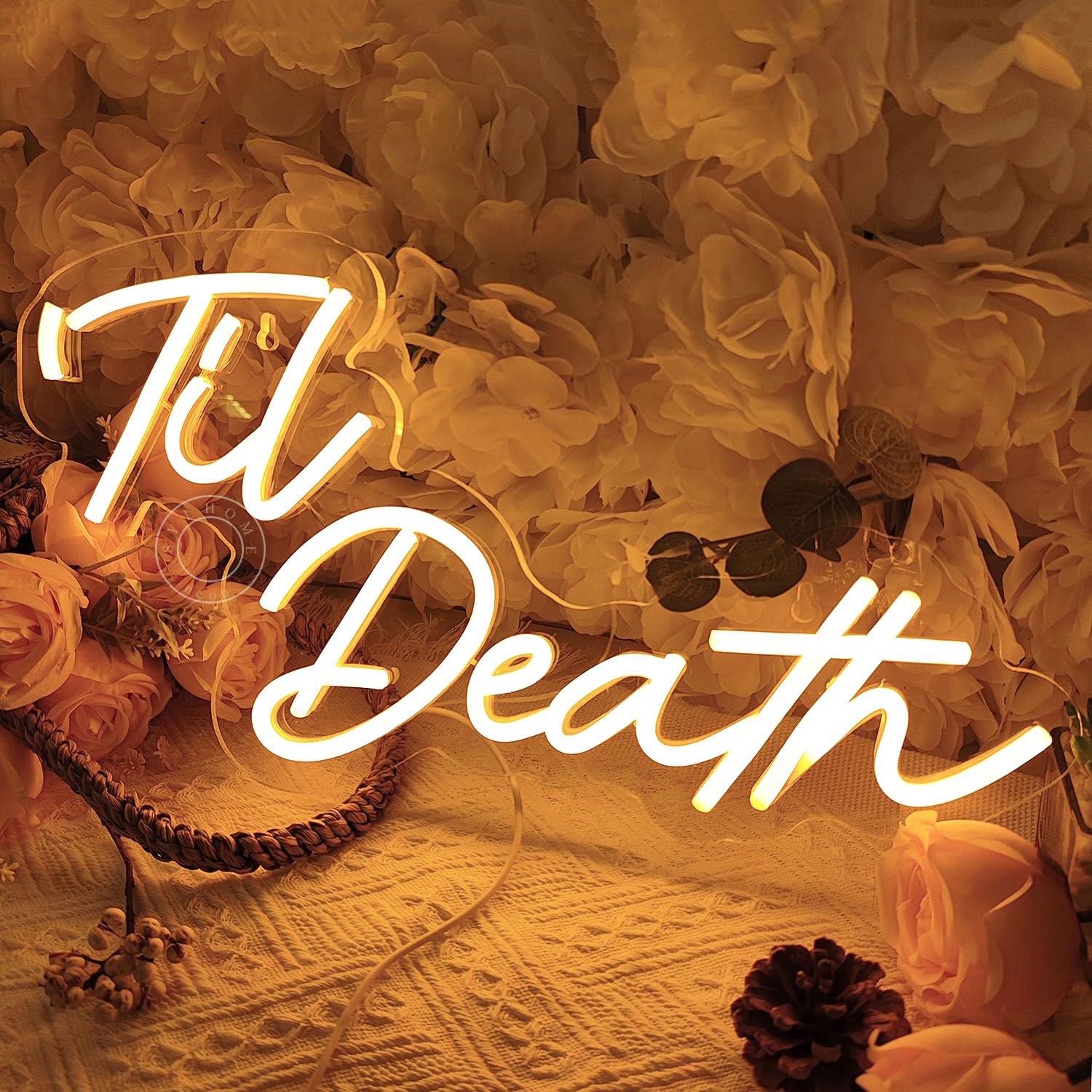 Sylhome 'Til Death Led Neon Light Sign - Warm White Wedding Party Decor 16.9" X 8.7"