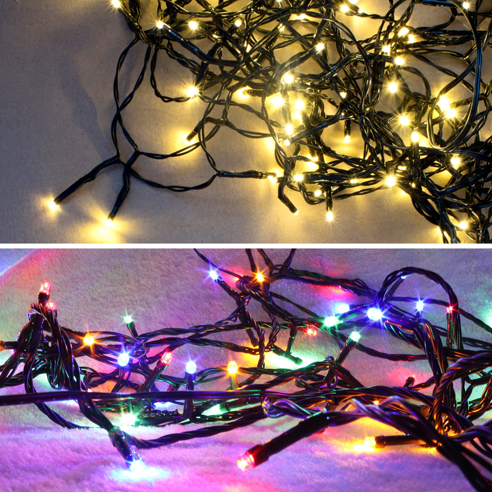 LetsFunny 300 LED Outdoor String Lights, 108FT, Waterproof Twinkle Lights, Warm & Multicolor, 8 Lighting Modes