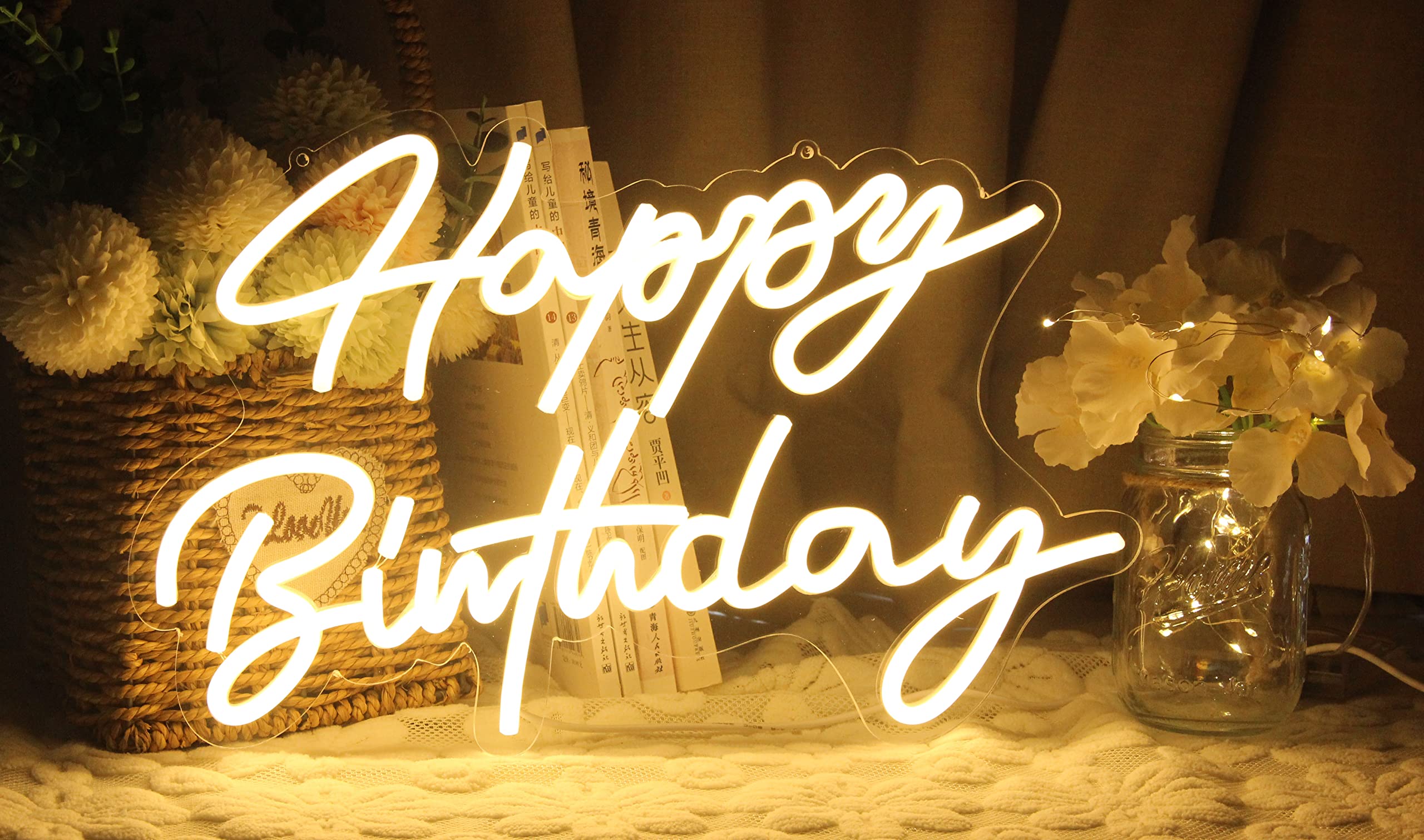 Ulalaza LED Neon Sign Night Light - Happy Birthday - Acrylic - 16.5inx9.1in - USB Powered for Home, Party, Wedding Décor