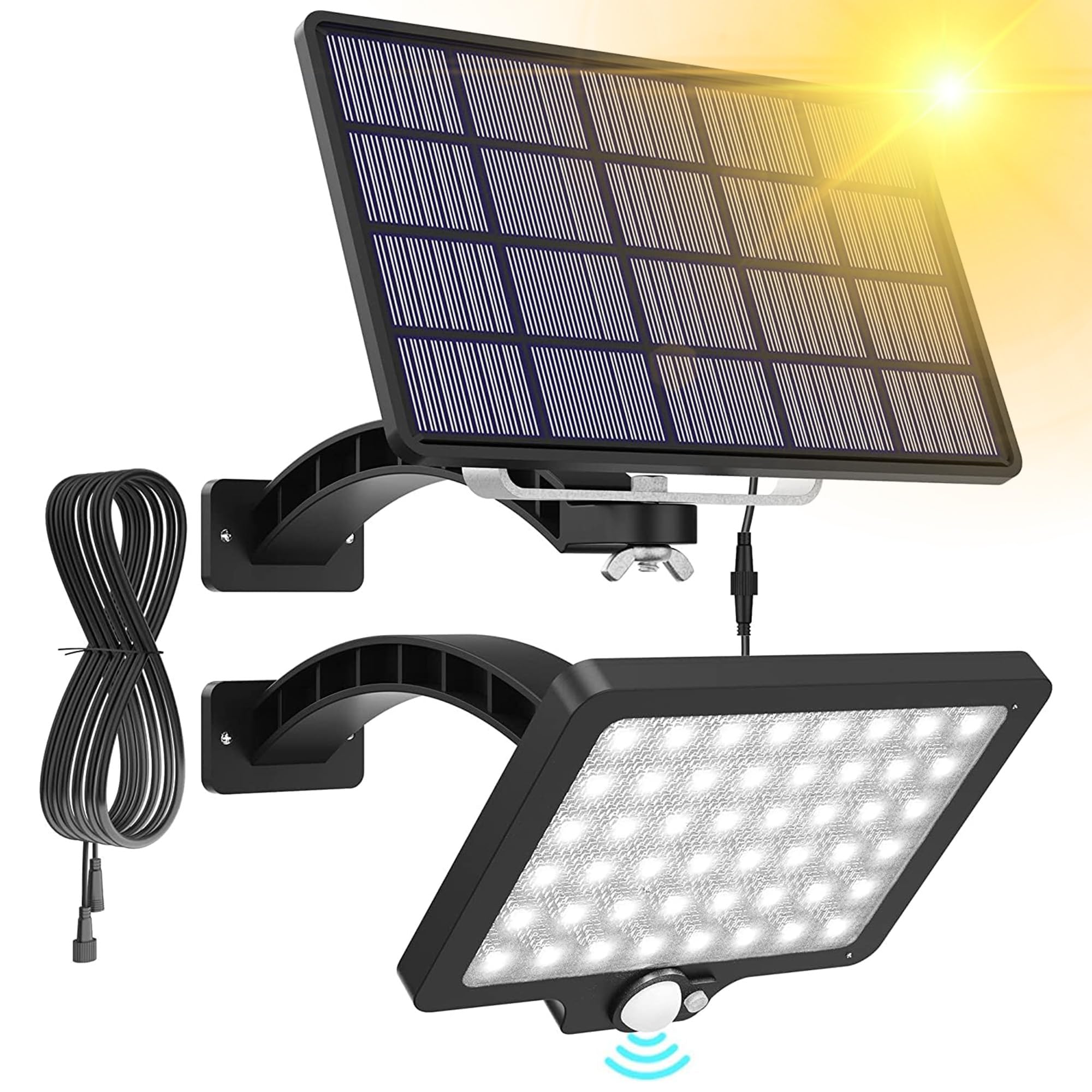 JACKYLED Solar Flood Lights Outdoor, 1000 Lumens, Motion Sensor, 48 LED, IP65 Waterproof, 3 Modes, Black, Model JACKYLED756