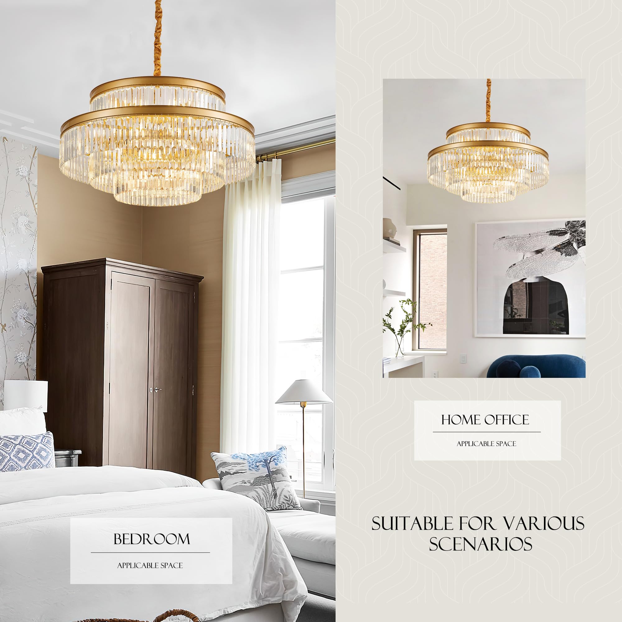 Brfaixla 31.5 18-Light Modern Crystal Chandelier Light Fixture Large 4-Tier Gold stylish Glam Chandeliers For Dining Room Round Hanging Pendant Lighting For Living Room Kitchen Bedroom Foyer Lobby