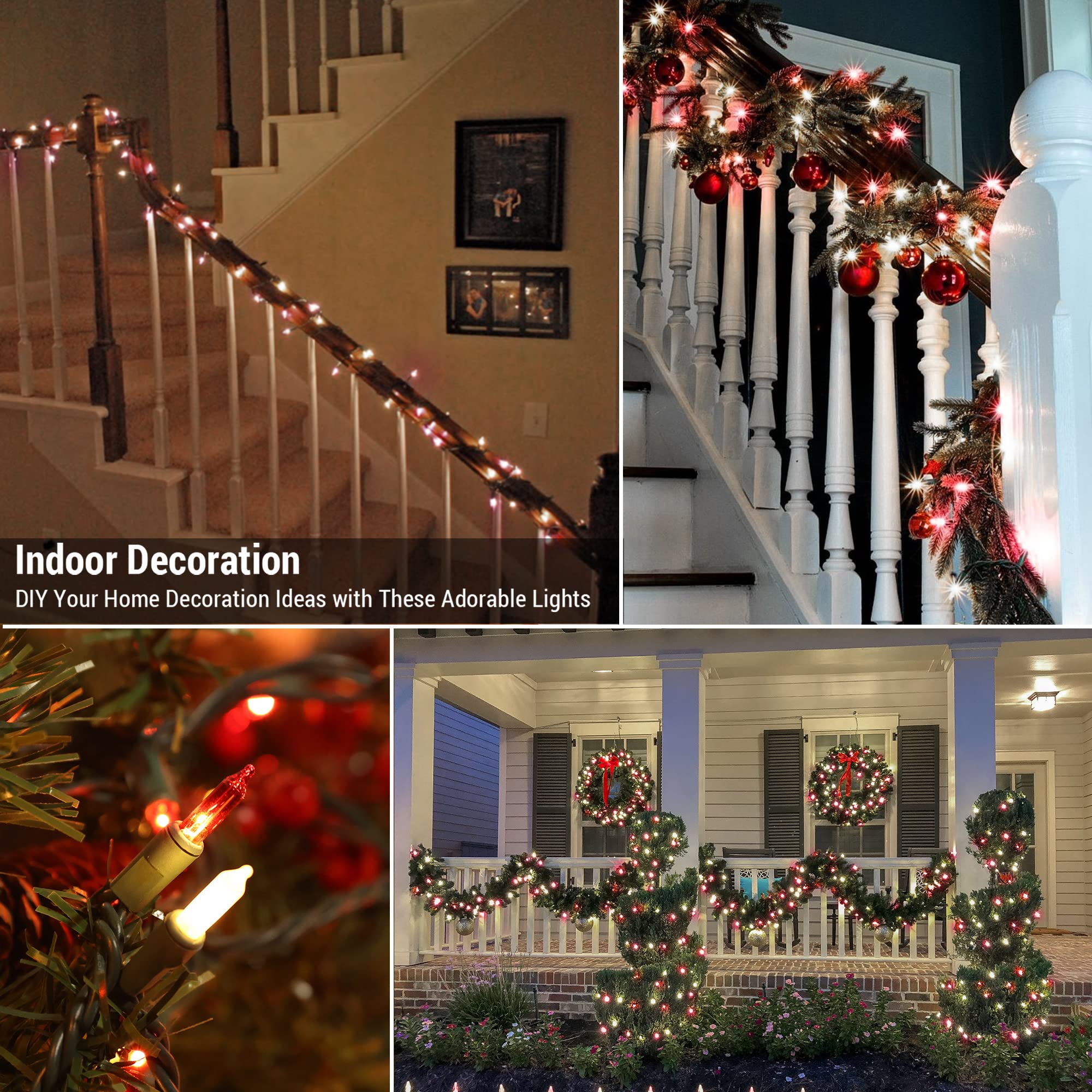 Odeetronic 100 Count Red & White Christmas Lights, 21.63Ft Incandescent String Lights, Ul Certified, Indoor/Outdoor Use