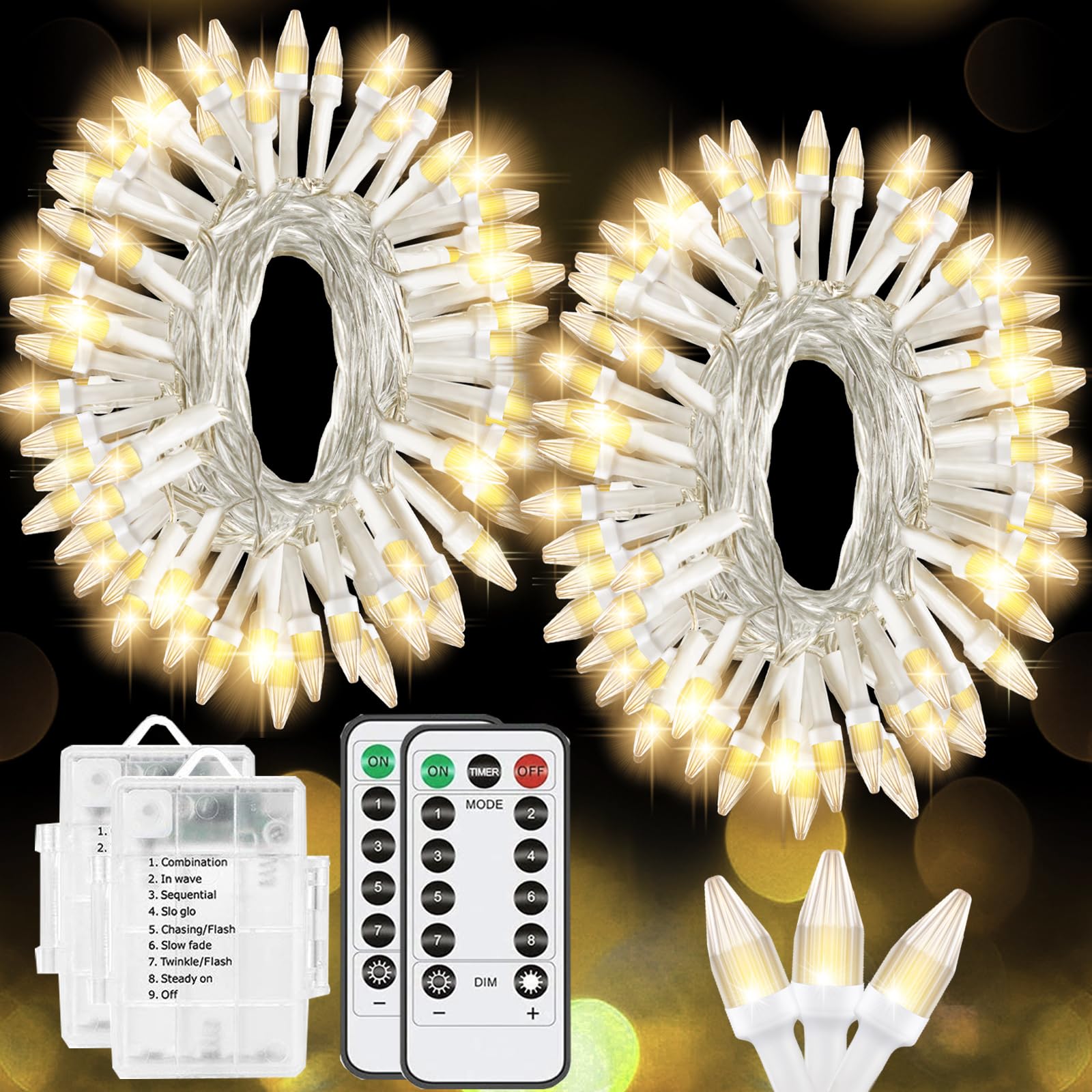 Solhice 2 Pack 20ft Battery Operated Christmas String Lights with Remote, Each 50 LEDs Mini Fairy Light, Warm White Twinkle Ligh