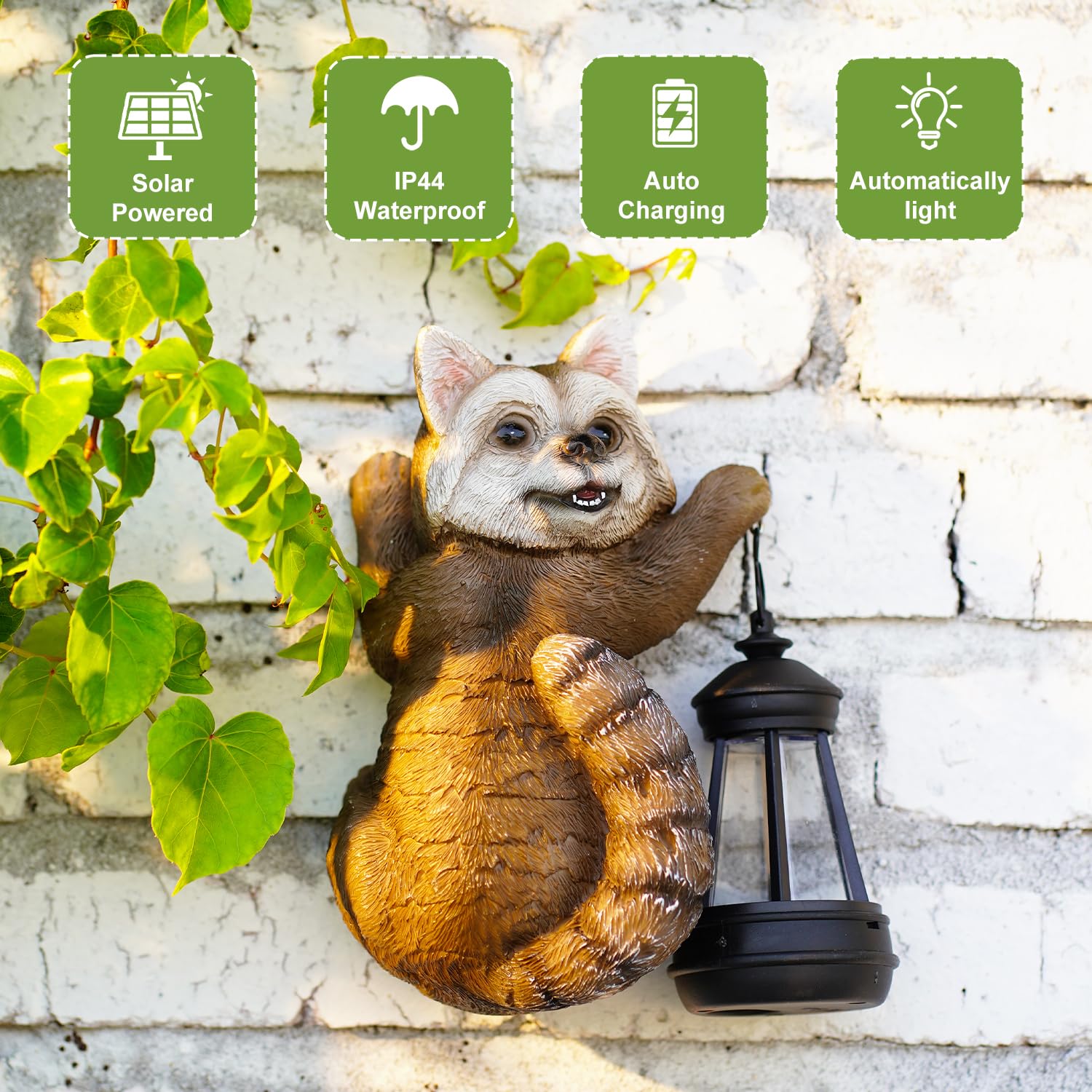 Fashionoda Raccoon Tree Hungger With Solar Lantern - 7.4 Inch Raccoon Outdoor Statue For Garden Yard Decor Outside,Best Garden G