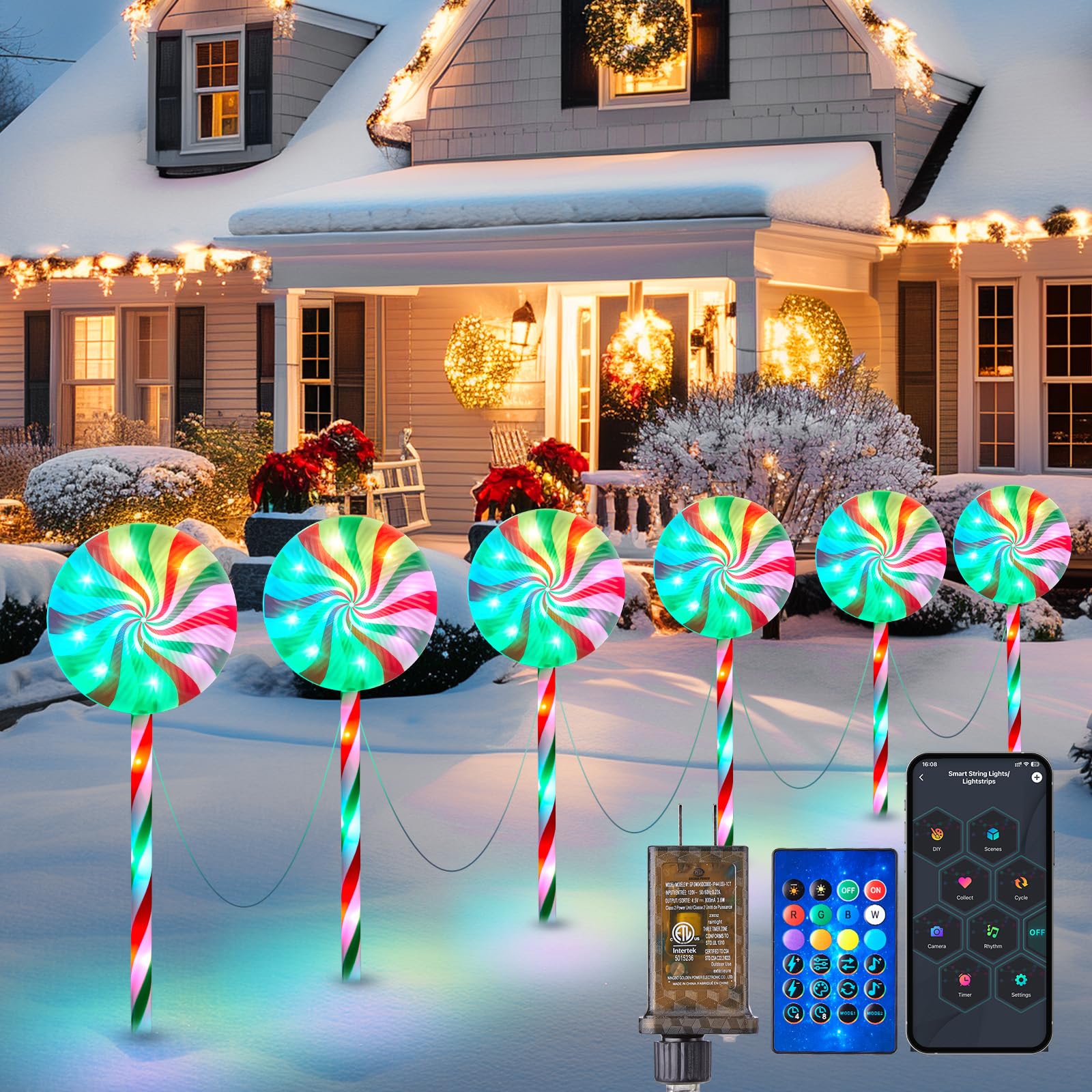 Brightown 6 Pack Smart Lollipop Christmas Pathway Lights Outdoor - 27IN 120 LED Candy Cane Pathway Lights with APP Control,16 Mi