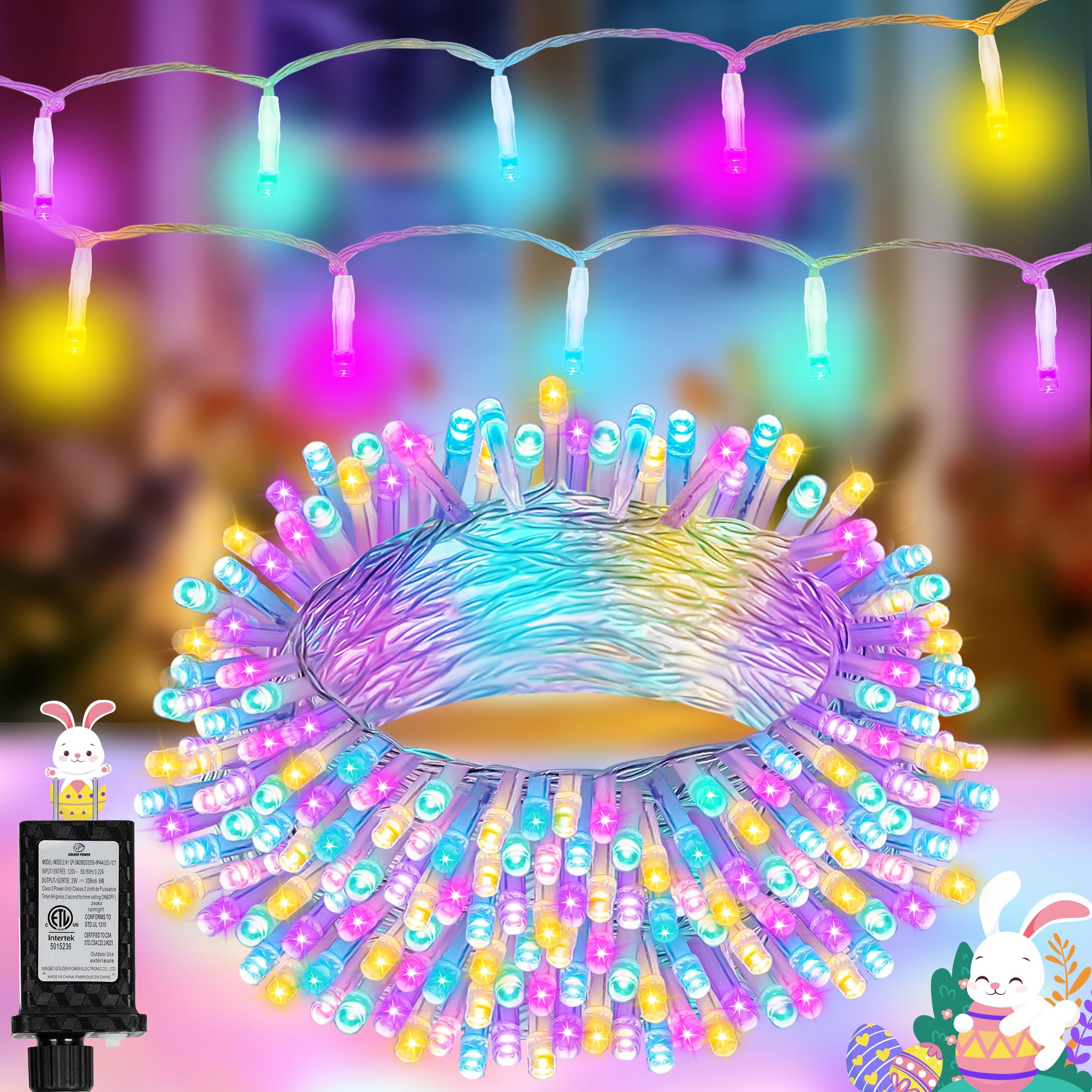 100 LED Easter Mini Lights - 33Ft Pastel Colored Connect String Light Plug in with 8 Modes, Timer, Waterproof- Fairy Christmas L