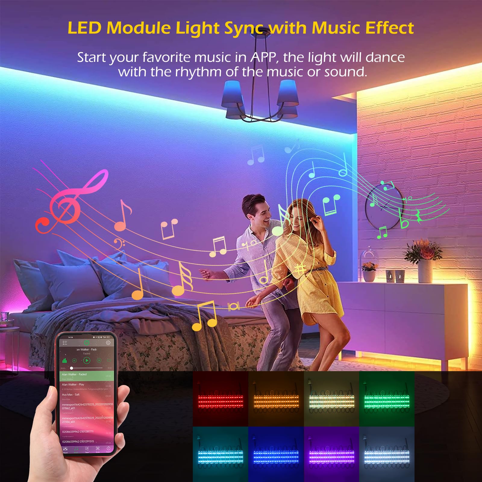 Dyna-Living 40Ft Rgb Led Lights With Bluetooth & Ir Remote, Waterproof, Music Sync - Multicolor