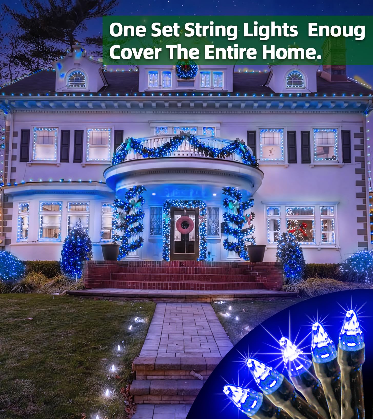 1500 Led 492Ft Outdoor Christmas Lights Decorations, Green Wire Led String Lights With Timer Memory, Twinkle Lighs For Indoor Ou