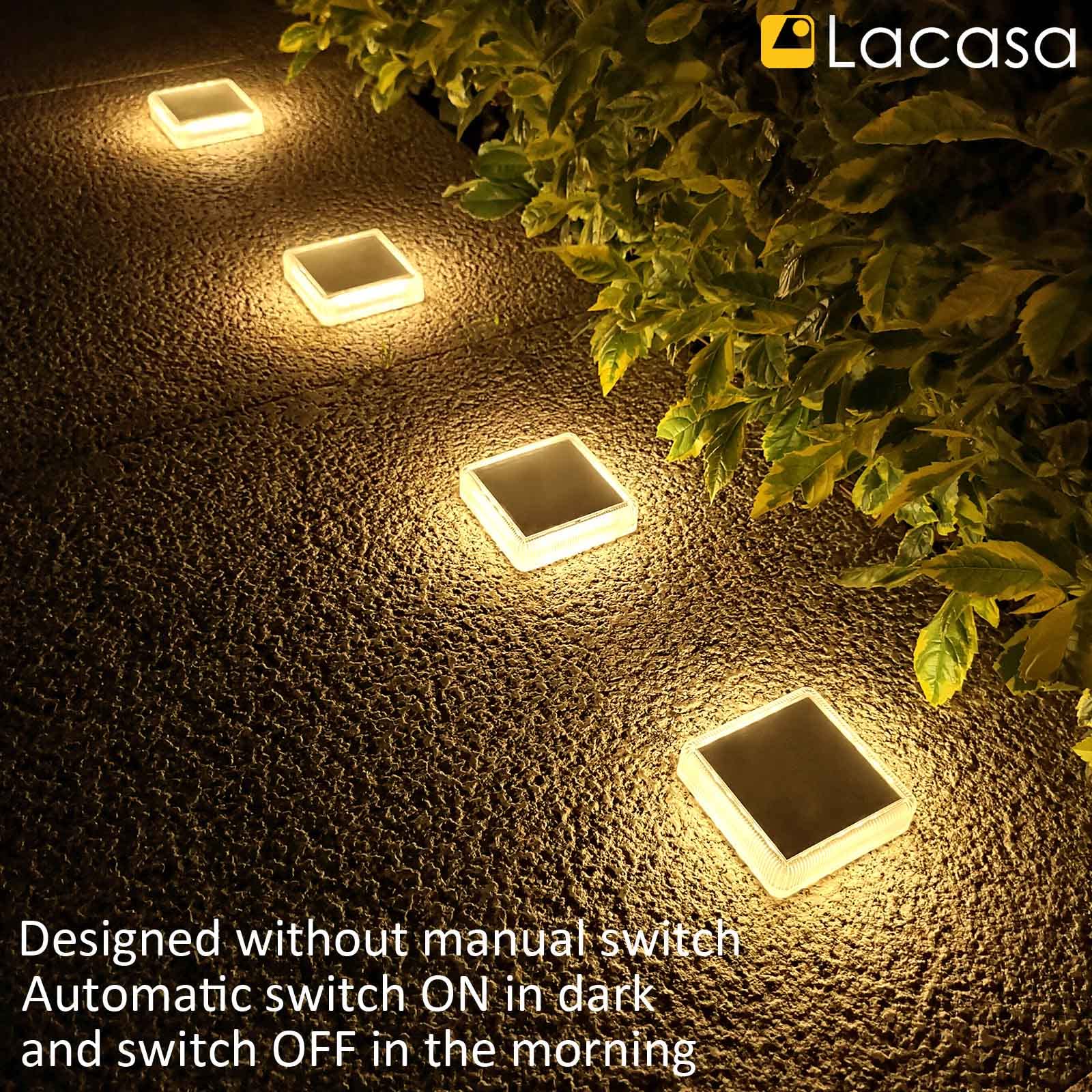 Lacasa 4-Pack Solar Deck Lights Outdoor Waterproof Led, Garden Step Lights Solar Powered Driveway Dock Lights Marine, Dusk To Da