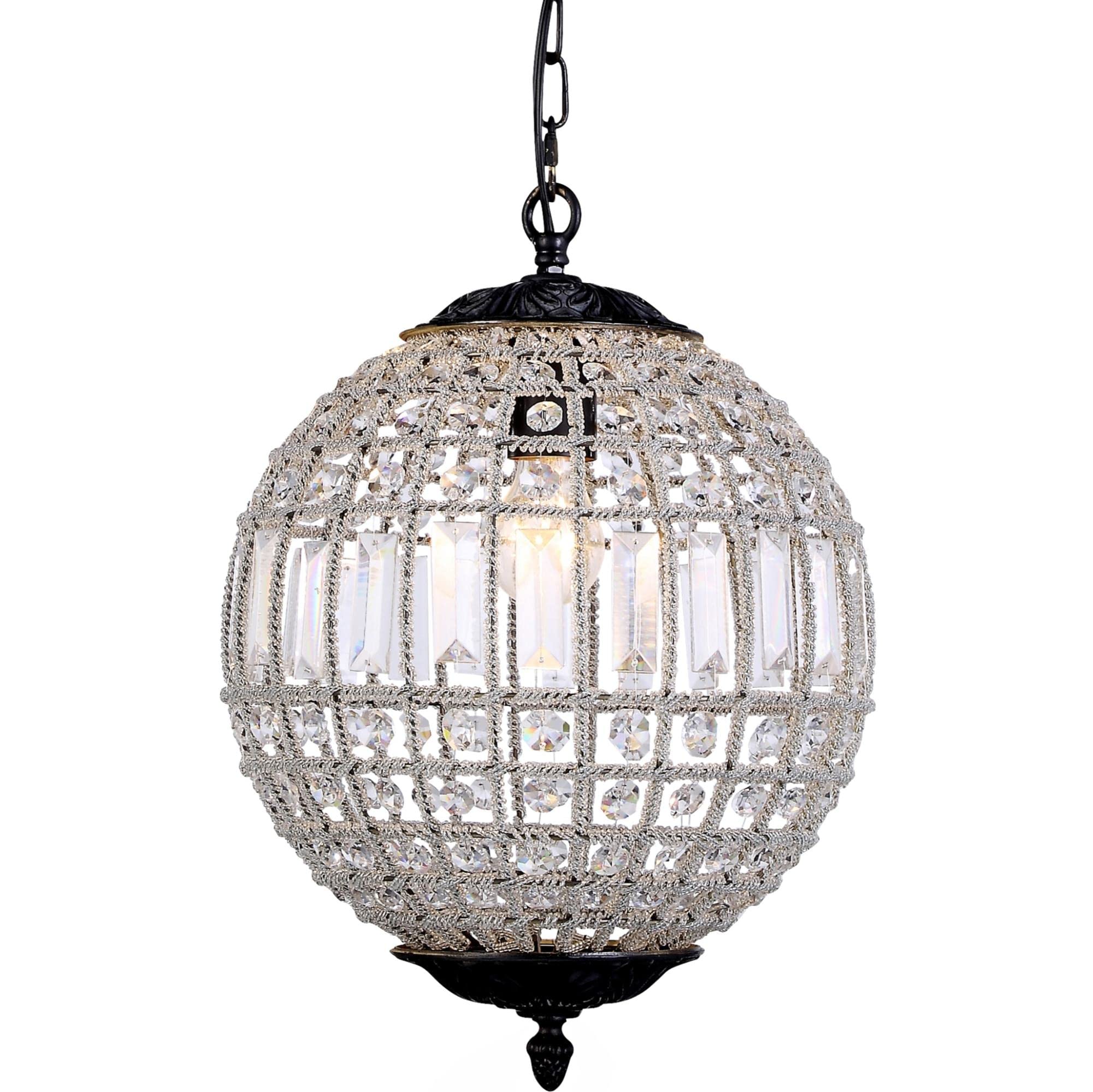 Elegant Lighting 1-Light Pendant Lamp, Royal Cut Crystal, 12in Depth x 18.5in Height, Dark Bronze Finish, Model 1205D12DB/RC