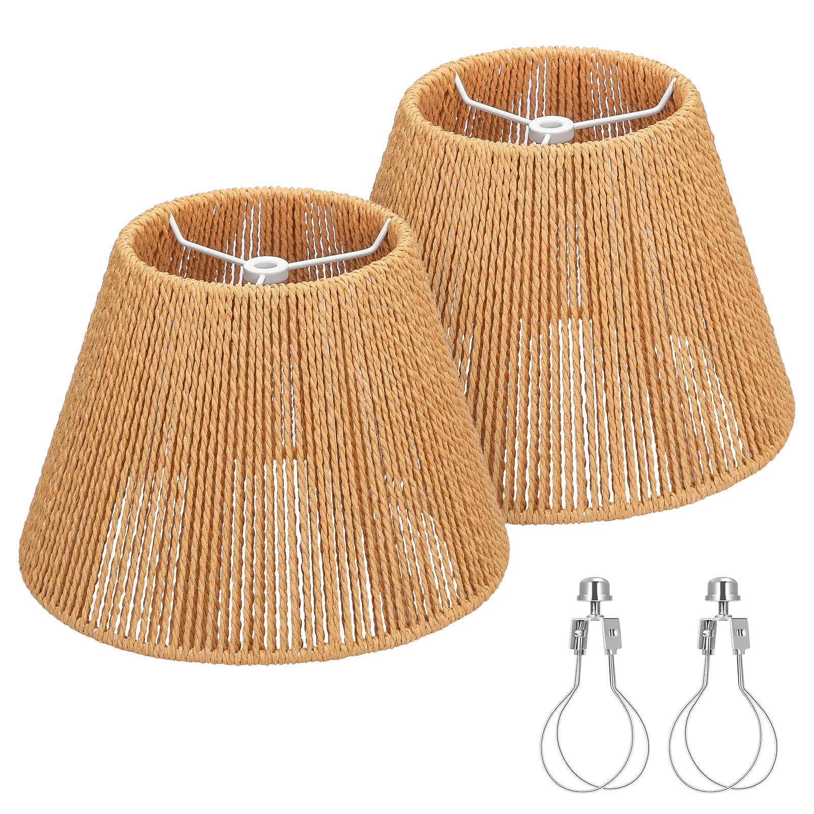 Rattan Lamp Shades Set of 2, Small Lamp Shades for Table Lamps, 5.5'' Top x 10'' Bottom x 6.6'' High, Wicker Lamp Shade Replacem