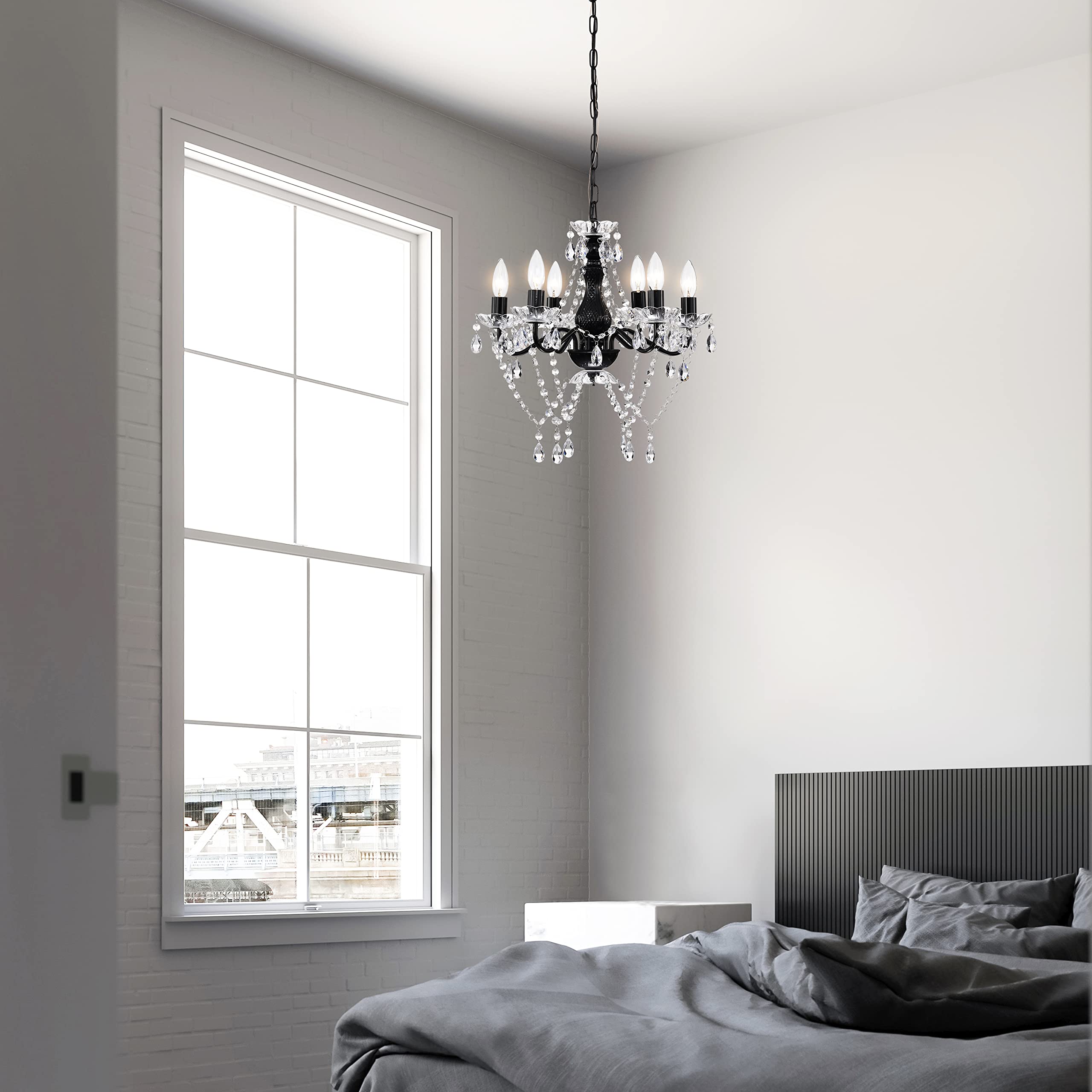 Mr.Color Black Chandelier Crystals Modern Chandelier Lighting Fixture 6-Light Candle Chandelier For Living Room Dining Room Bedr