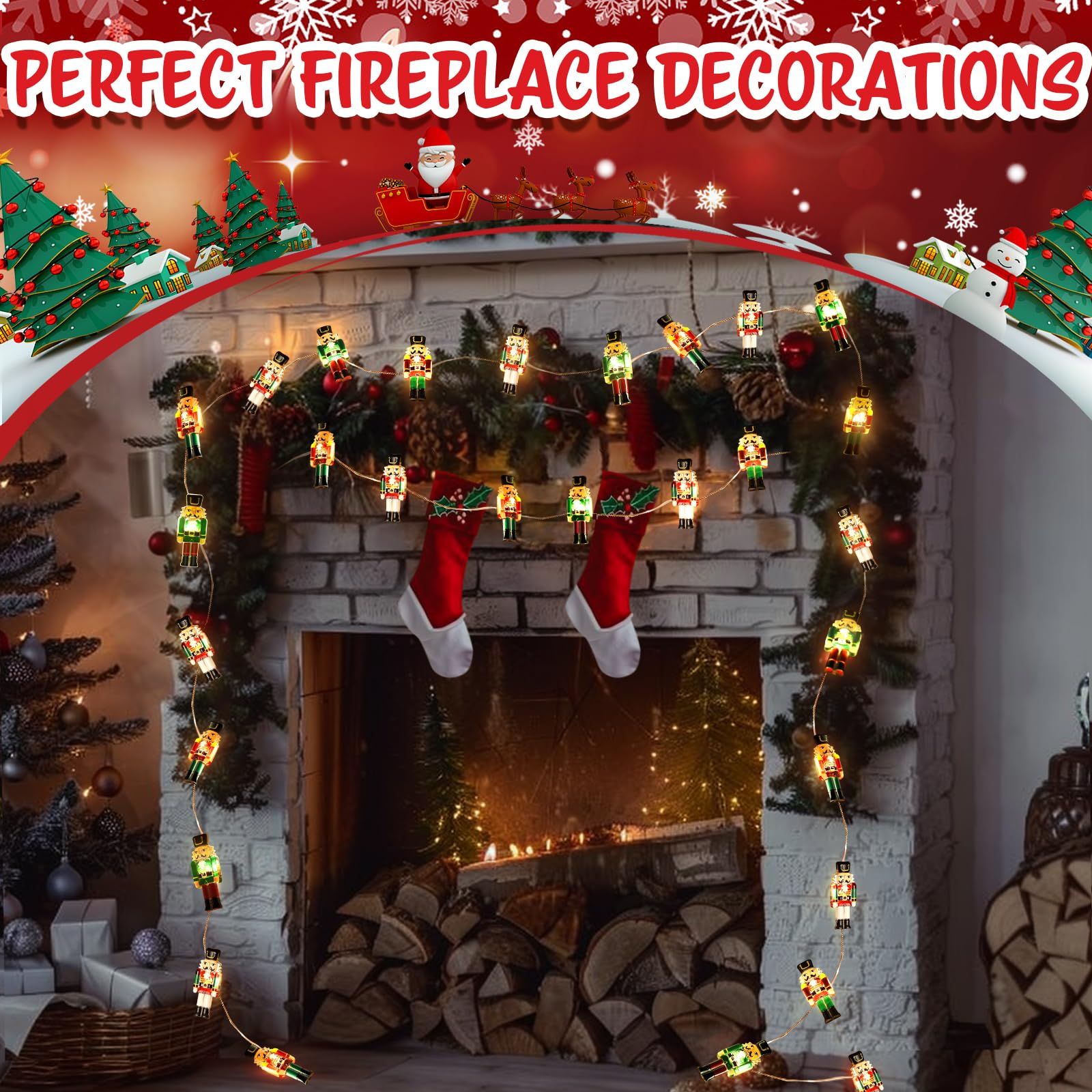Coquimbo Christmas Decorations Indoor 10Ft 30 Led Nutcracker String Lights Cute Fairy Lights Indoor Outdoor For Christmas Tree New Year Party Fireplace Decorations Christmas Ornaments Stocking