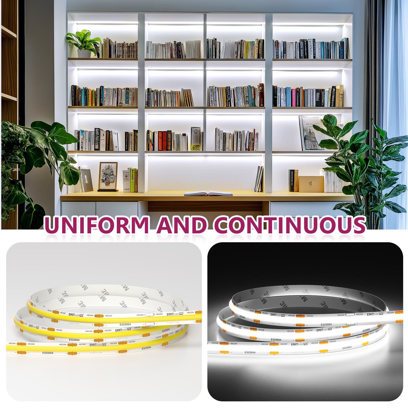 Emitever 5000K Cob Led Strip Lights, 32.8Ft, 400+ Lumens/Ft, Ul Listed
