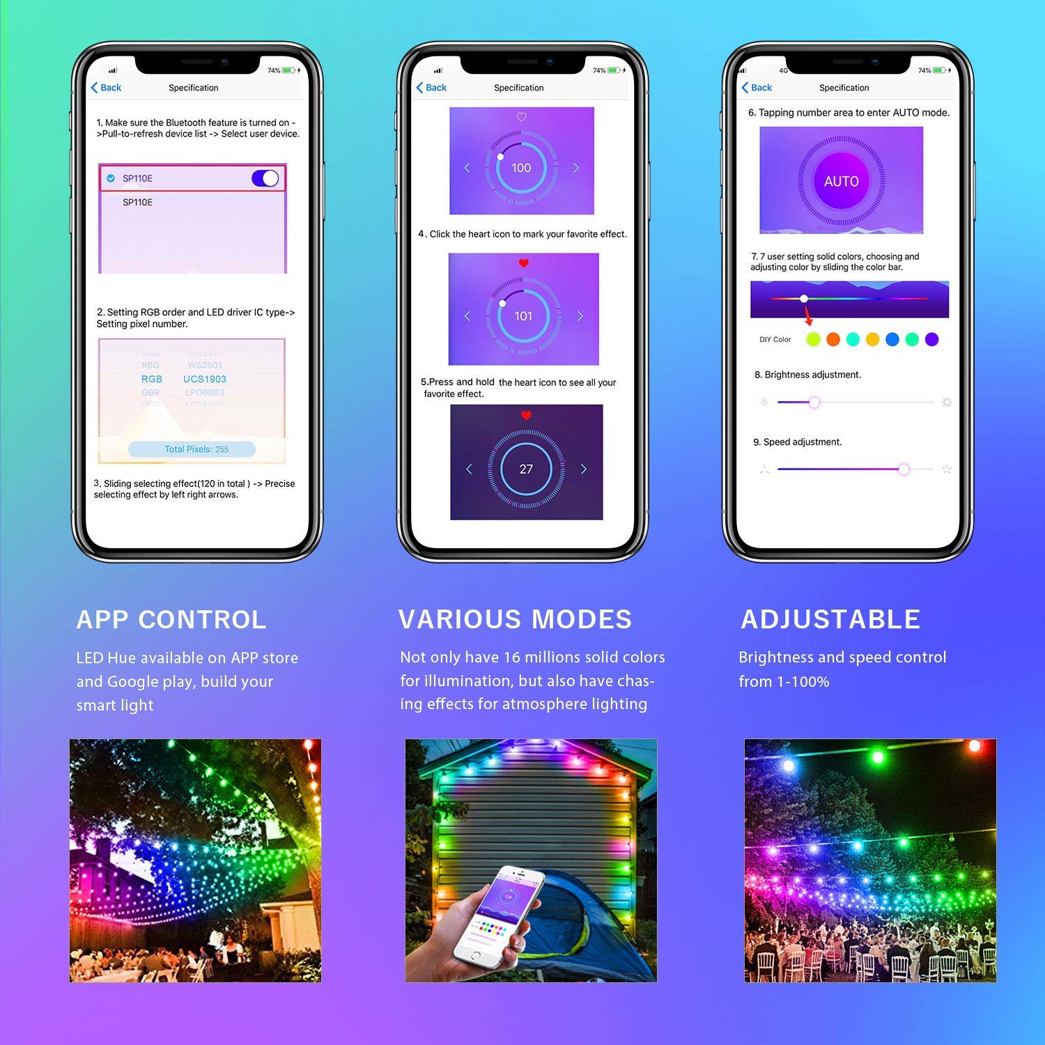 ELlight Outdoor String Lights 39ft 100LED, Dream Color Christmas Lights with APP, Waterproof Color Changing LED String Lights fo