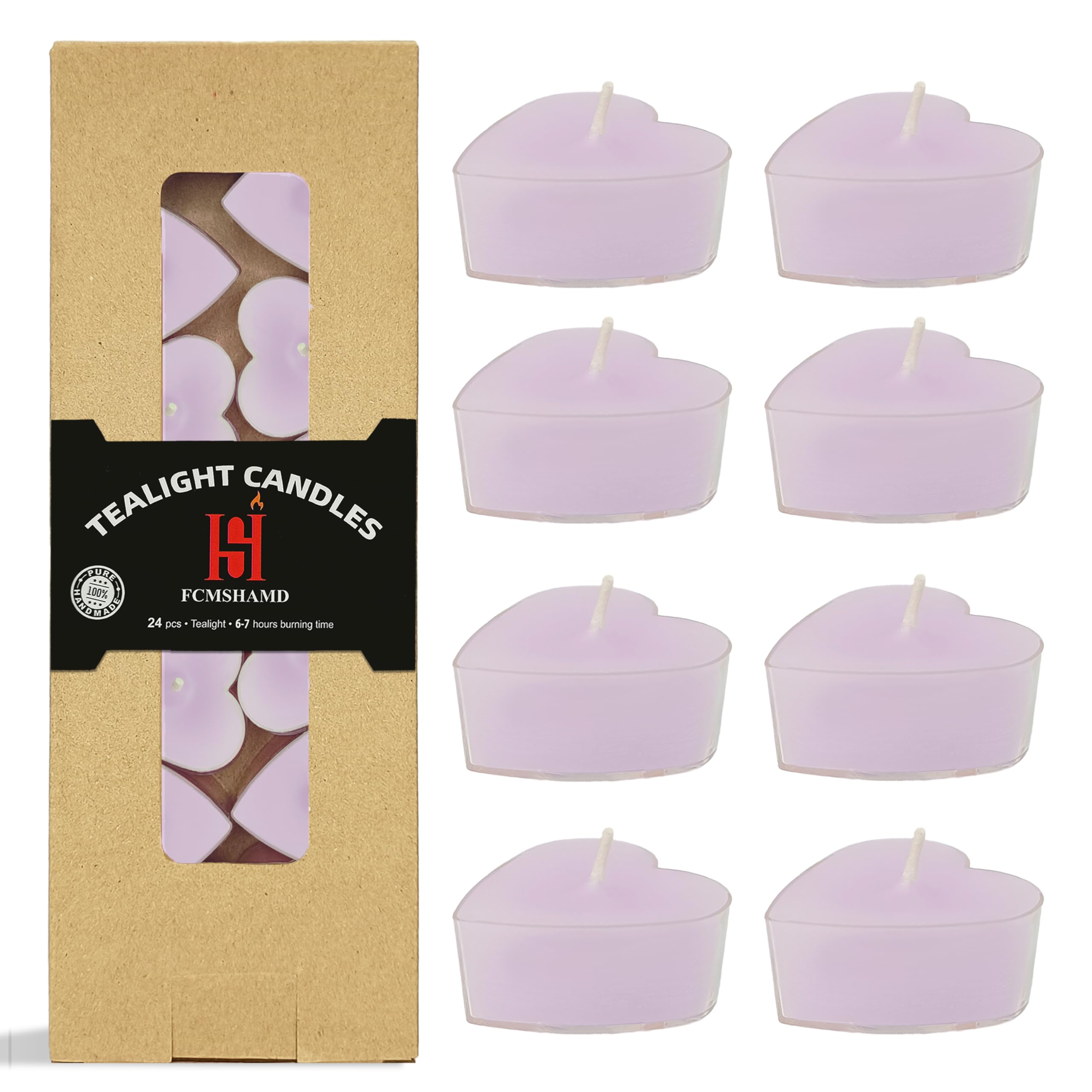 Tea Candles Heart Handmade 24 Pack Violet Scented Smokeless Tea Lights Candle 7 Hour Long Burning Tealight Candle for Wedding Yoga Spa Decoration(Purple)