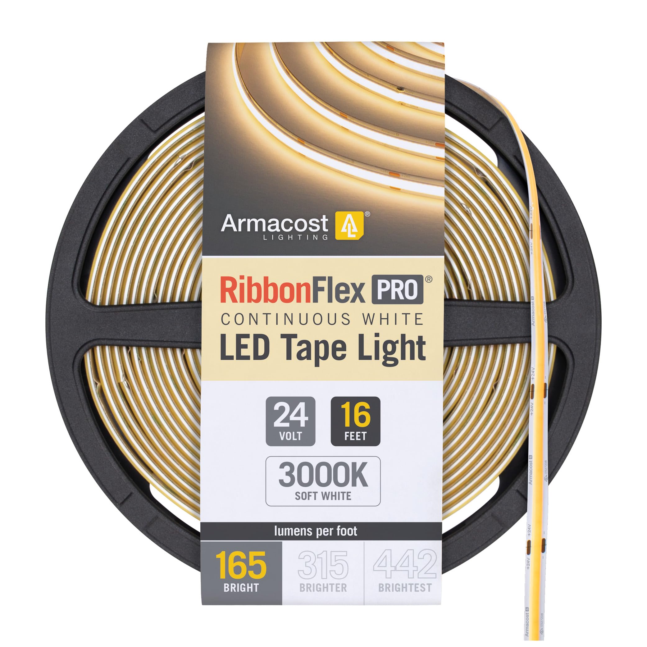 Armacost Lighting Ribbonflex Pro 24V White Cob Led Strip Light Tape 3000K  165 Lumens/Ft  5M 171230