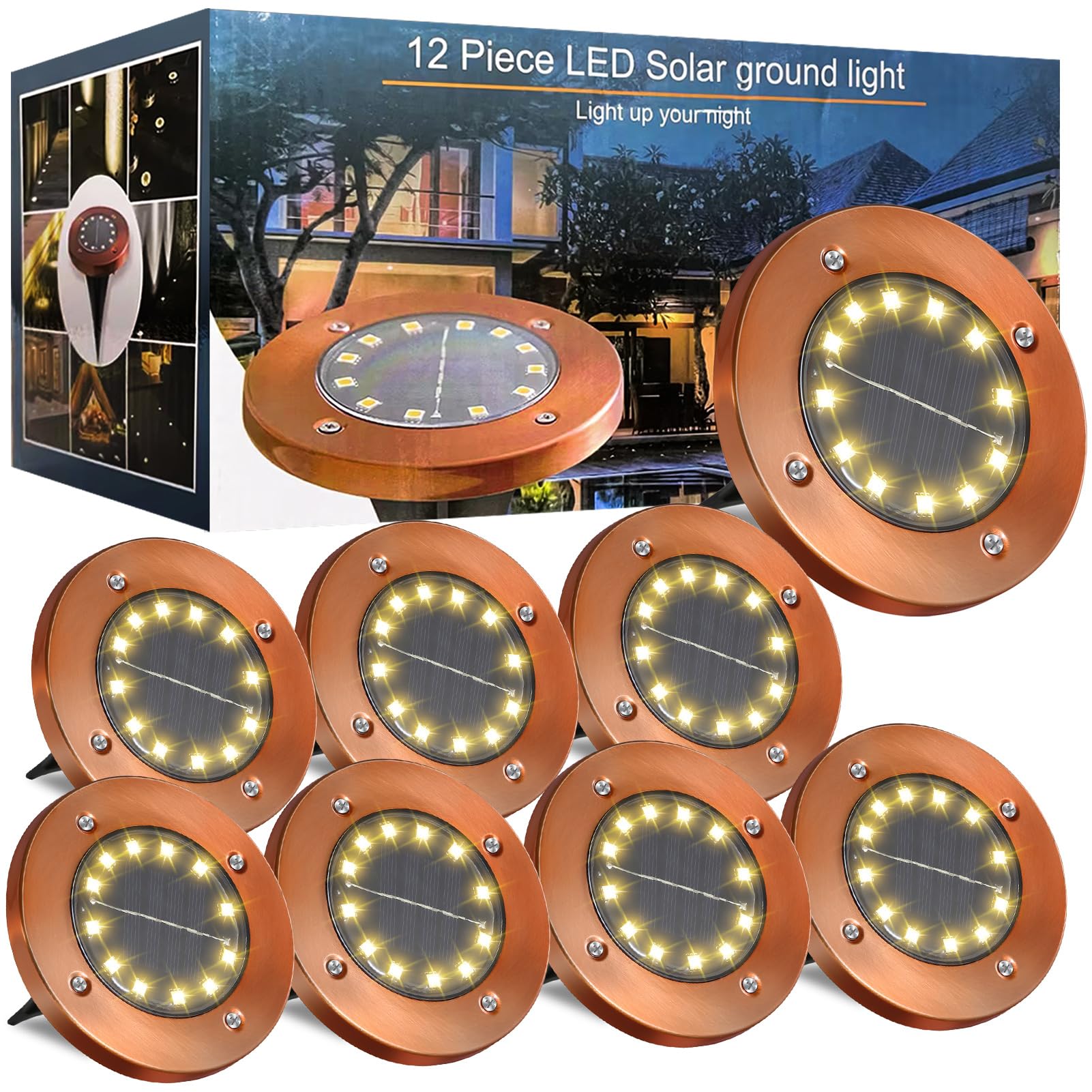 Jkimk Solar Ground Lights Outdoor Waterproof Flat Solar Lights Garden Solar Disk Lights Outdoor Floor Lights 12 Led 8 Pack For Garden Patio Pathway Landscape Driveway Yard Path Decor