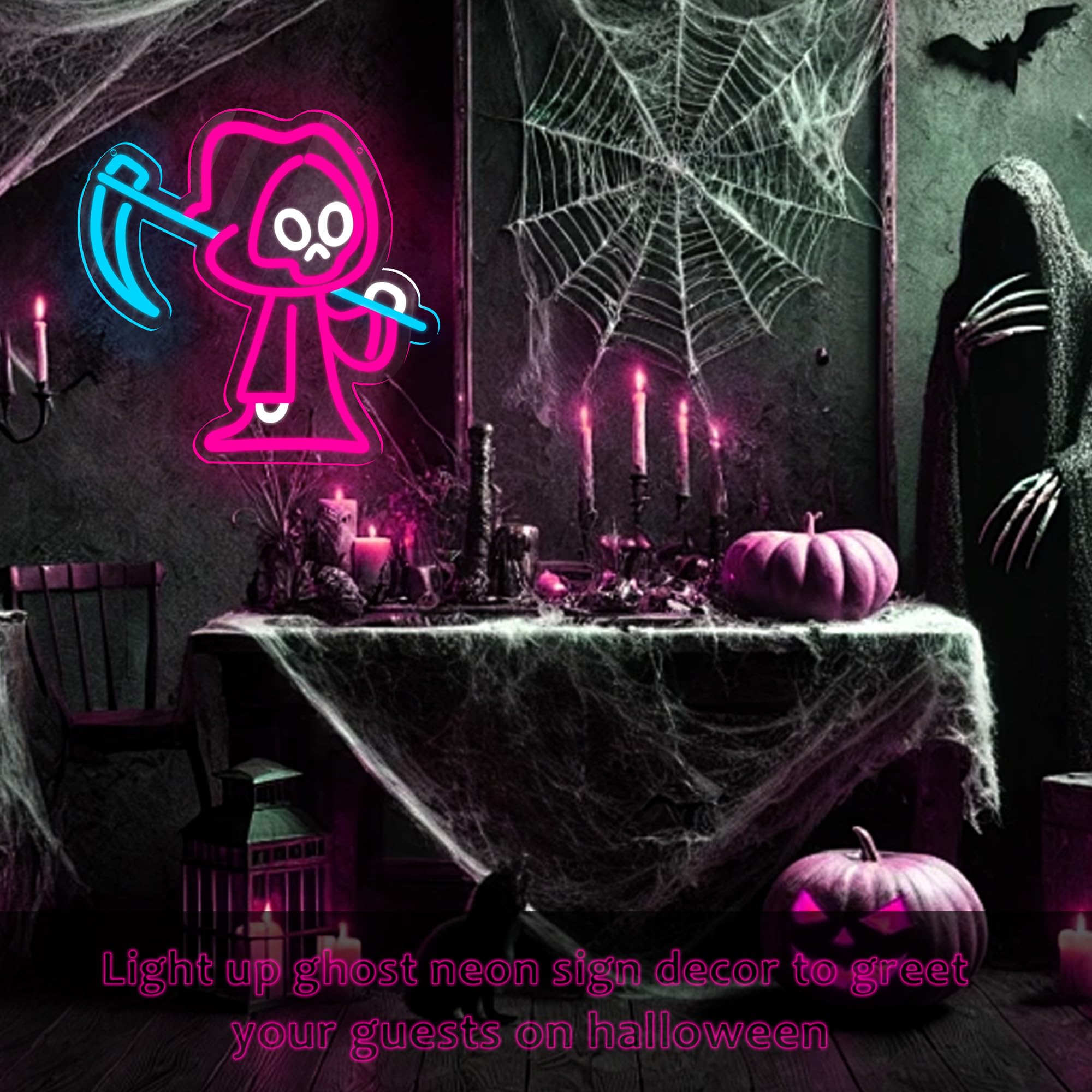 Innovtools Halloween Ghost Neon Sign  Led Grim Reaper Neon Signs For Wall Decor  Dimmable Ghost Shape Neon Light Spooky Halloween Decorations Light Up Sign For Bedroom  Porch Front Door  Kids Gifts (Ghost)