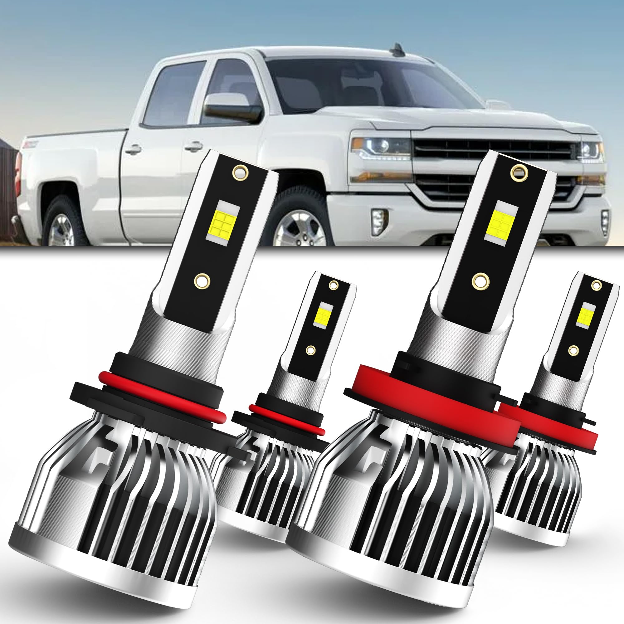 AMXTOBUB Compatible with Silverado 1500 2007-2022; Silverado 2500 3500 2008-2022 Light Bulbs High and Low Beams, 4 pcs