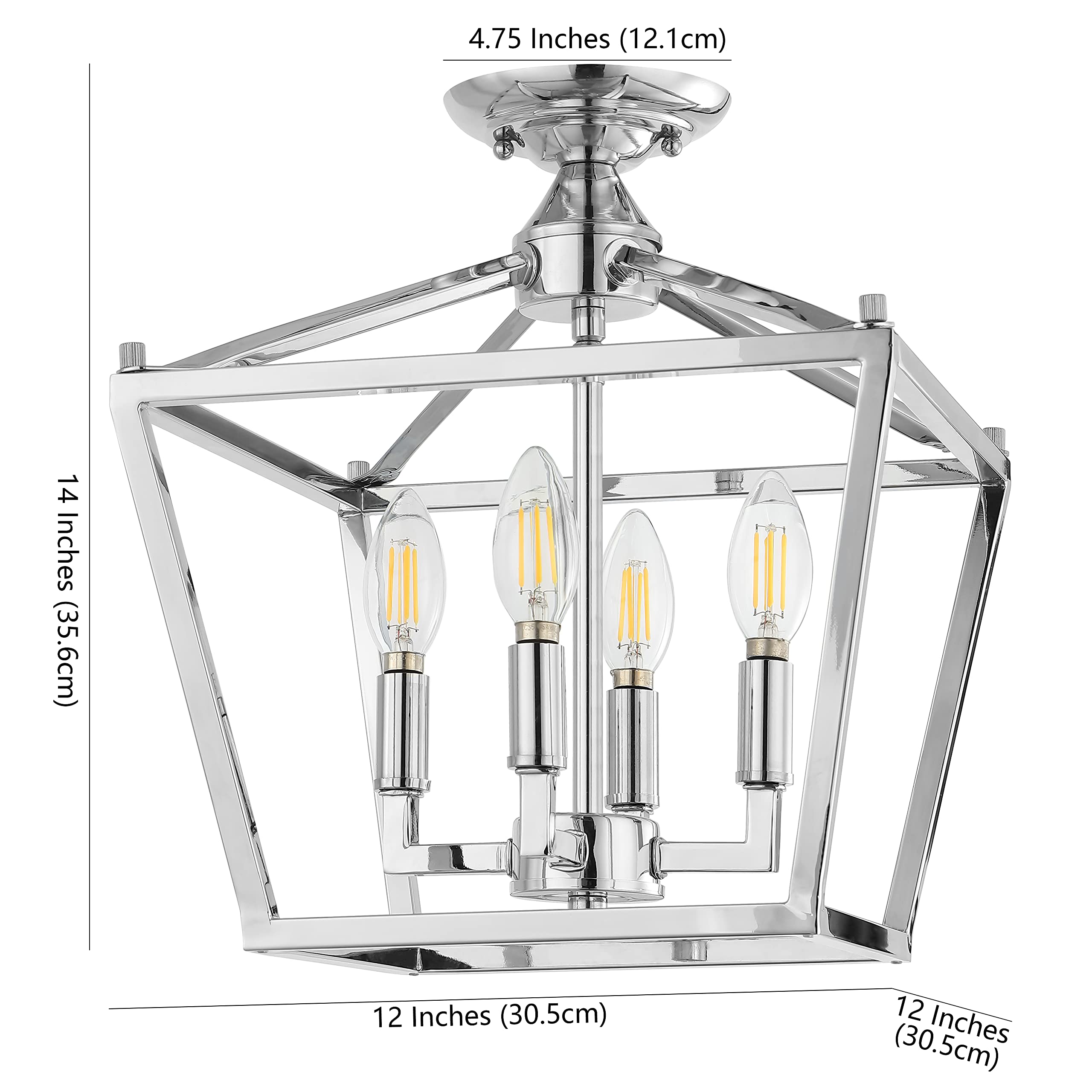 JONATHAN Y 12in Iron 4-Light Mini Lantern Flush Mount, Dimmable, Rustic Chrome, Model JYL7610C