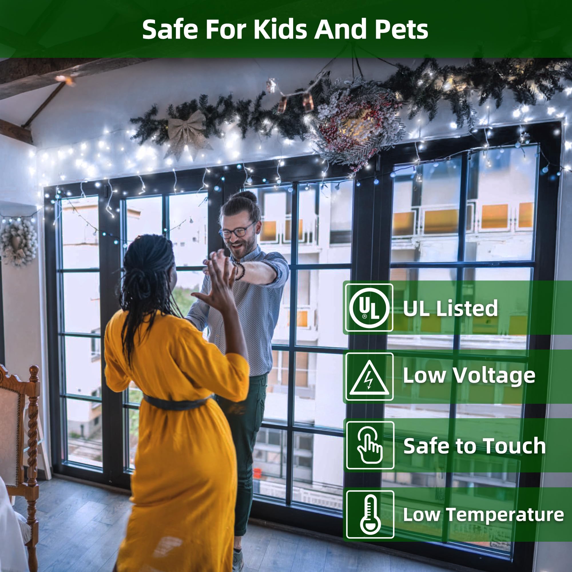 XIKENGSHQ LED Christmas Lights, 50ft 12 Modes, 504 Drops, Cool White, Waterproof, Model WX-504L