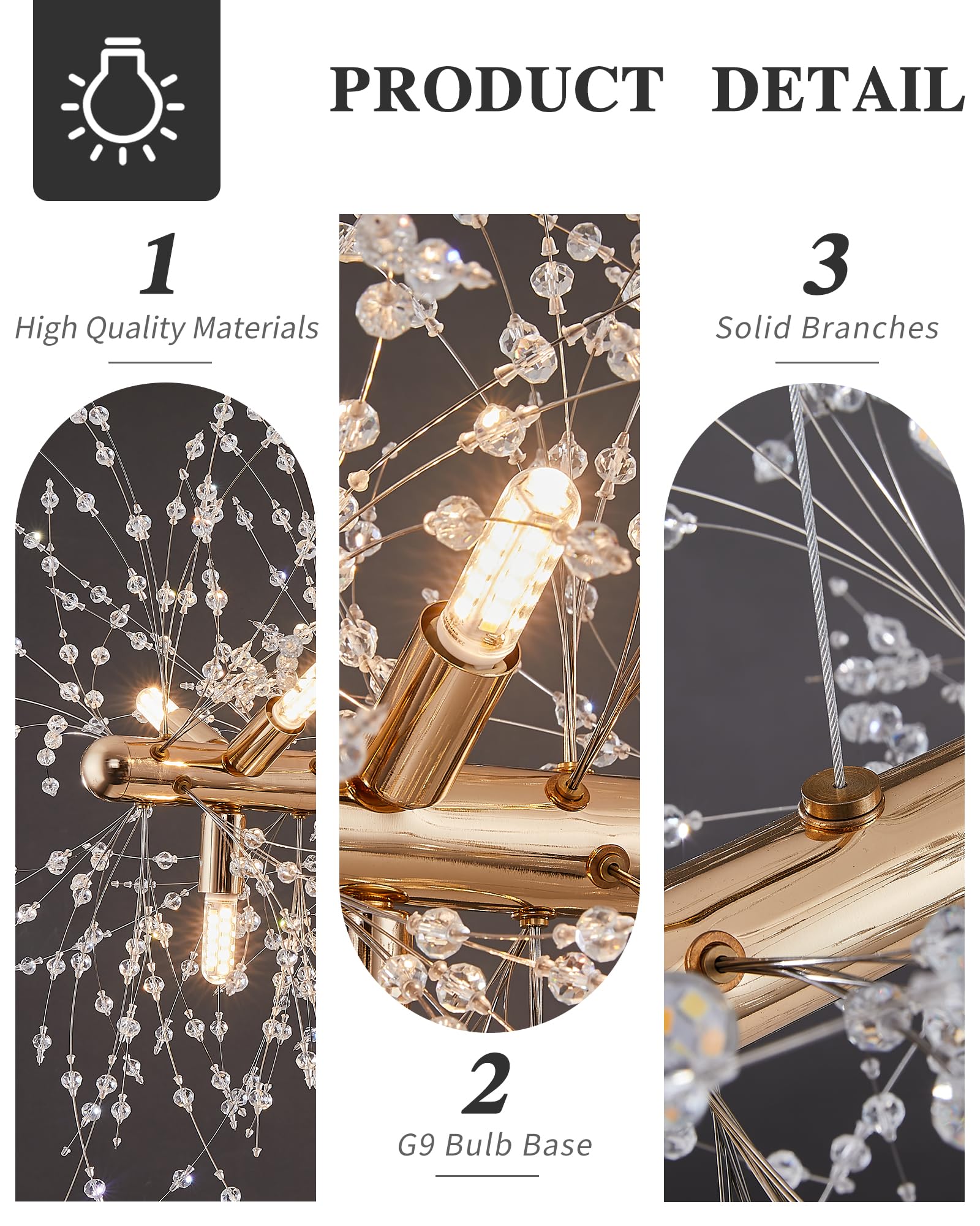 Modern 47.2'' Modern Gold Crystal Firework Chandelier, 15-Light Pendant Light Fixture, Rectangle Linear Sputnik Dandelion Chande