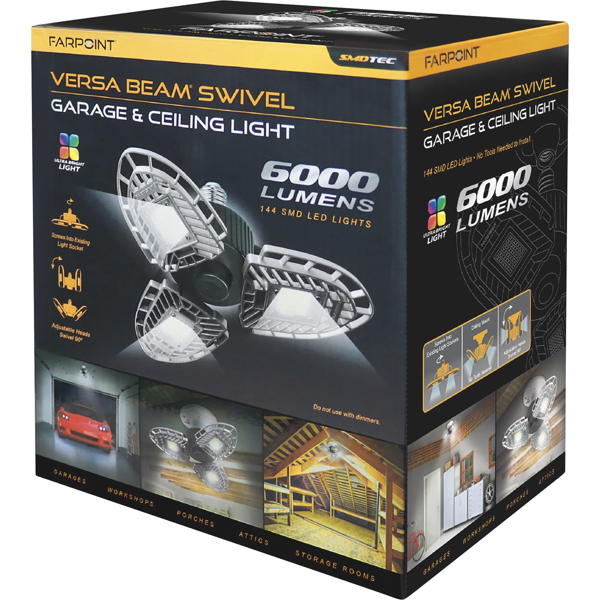 WCI FarPoint LED Garage/Ceiling Light - 6000 Lumens, Model FLFB6004, Black and Silver, Durable Plastic