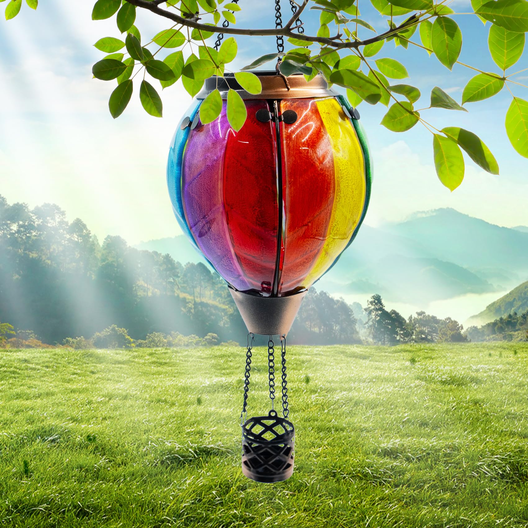 teyigarden Solar Lantern Glass Hot Air Balloon Waterproof Colorful Outdoor Light