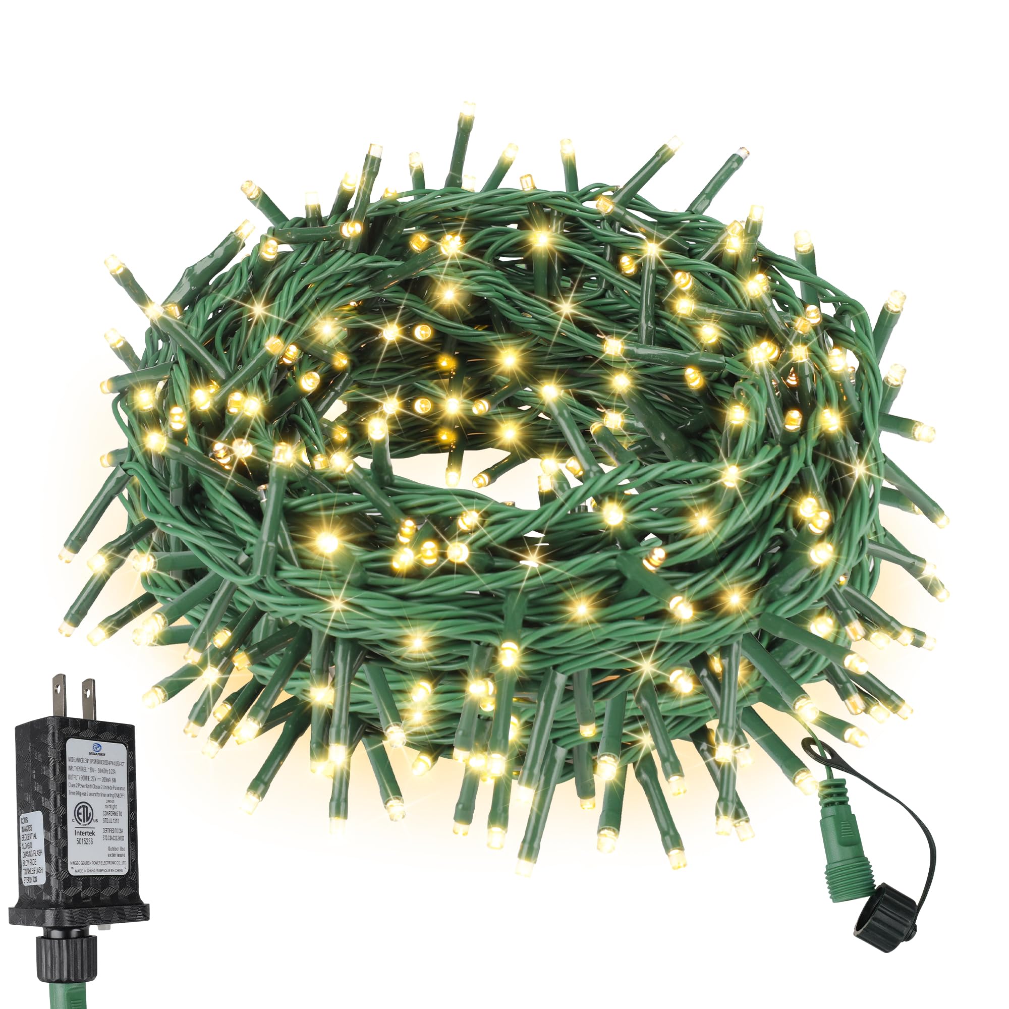 ASENEK 200 LED Christmas String Lights, Warm White, Indoor/Outdoor, 8 Modes, Model CX-36V-5000LHWW