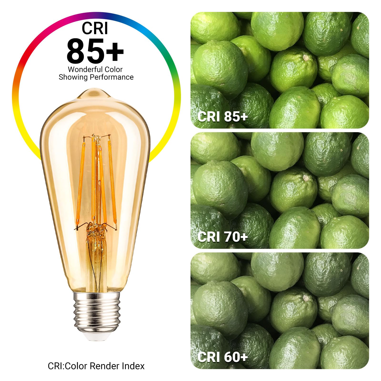 Listocasa St19 Vintage Led Edison Bulbs Dimmable,5.5W(60W Equivalent),St58 Antique Led Filament Bulbs Warm White Amber Glass,650