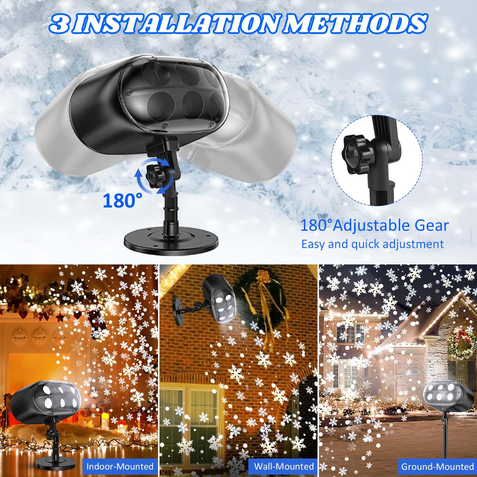 2024 Upgrade Outdoor & Indoor Adjustable Christmas Snowflake Projector - Vivid Falling Led Snowflake Lights - Waterproof 6 Bigge