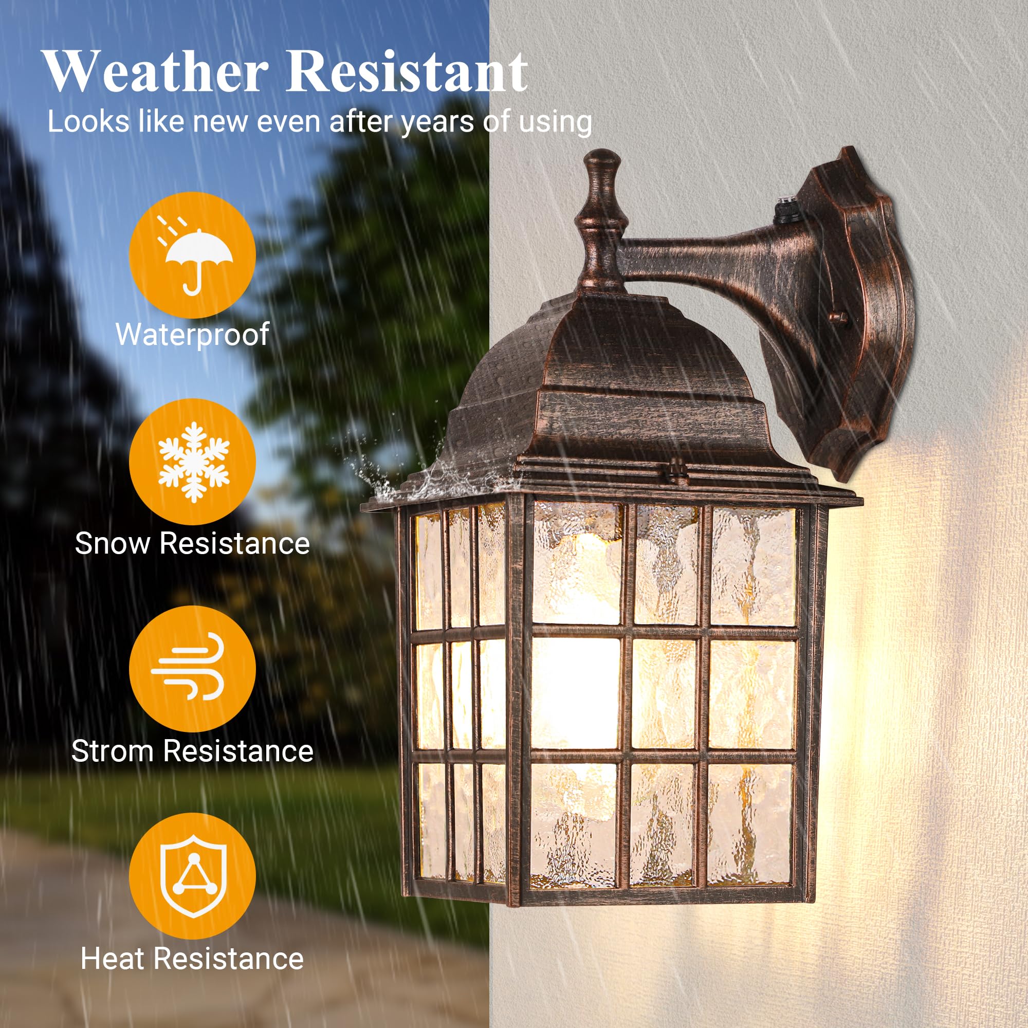 Farmhouse Exterior Light Fixtures - Sensor Dusk To Dawn Outdoor Porch Lights, Black Brush Gold Wall Sconce, Outside Wall Lantern