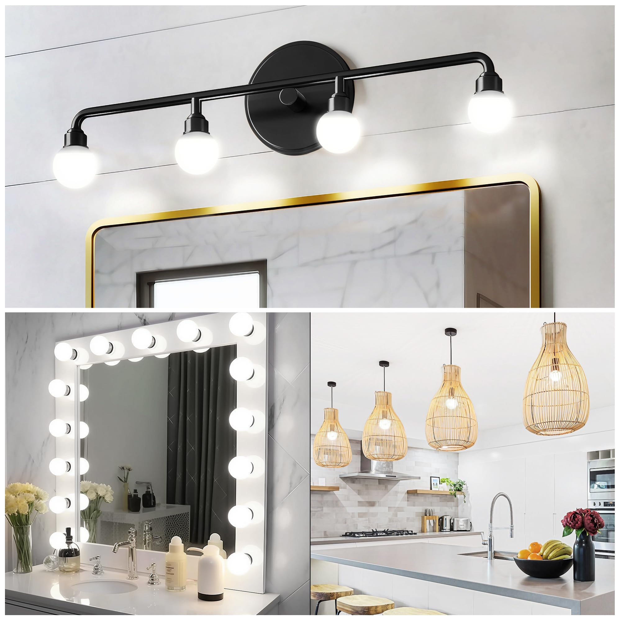 Flaspar G25 LED Vanity Light Bulbs - 9W, Daylight White, E26 Base, 5000K, 900Lm, 4 Count Pack for Bathroom Mirror Lighting