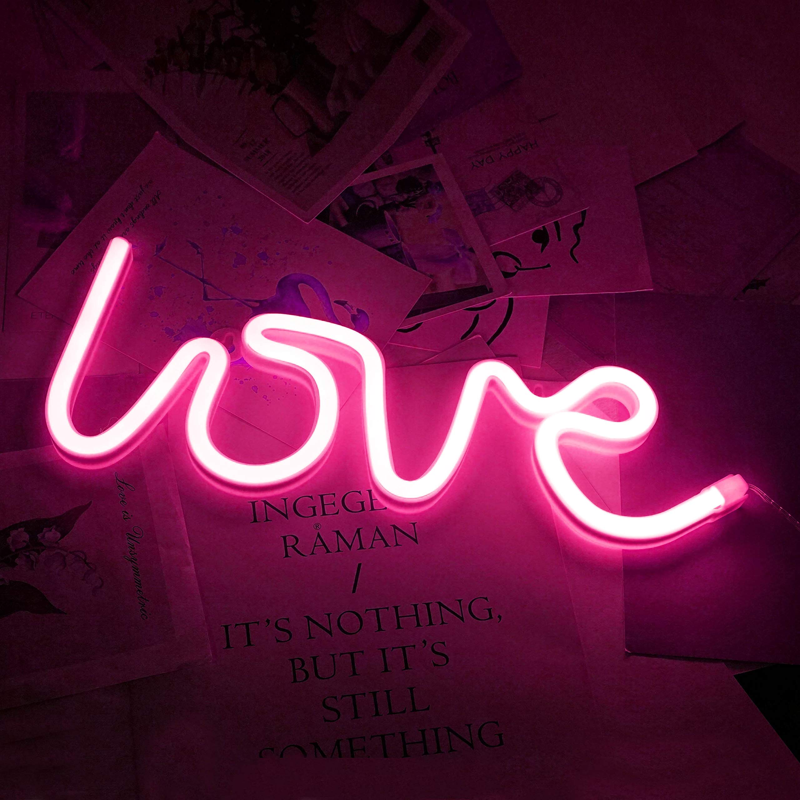 NiniTe LIGHTS Love LED Neon Sign Lamp, Heart Shaped, USB/Battery Powered, Pink Yellow, Model 32455