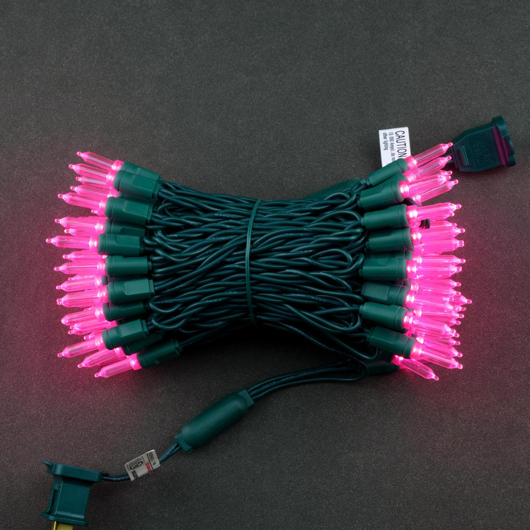 YULETIME 100 Pink T5 LED Christmas Lights, 33 ft Waterproof Green Wire, UL Certified