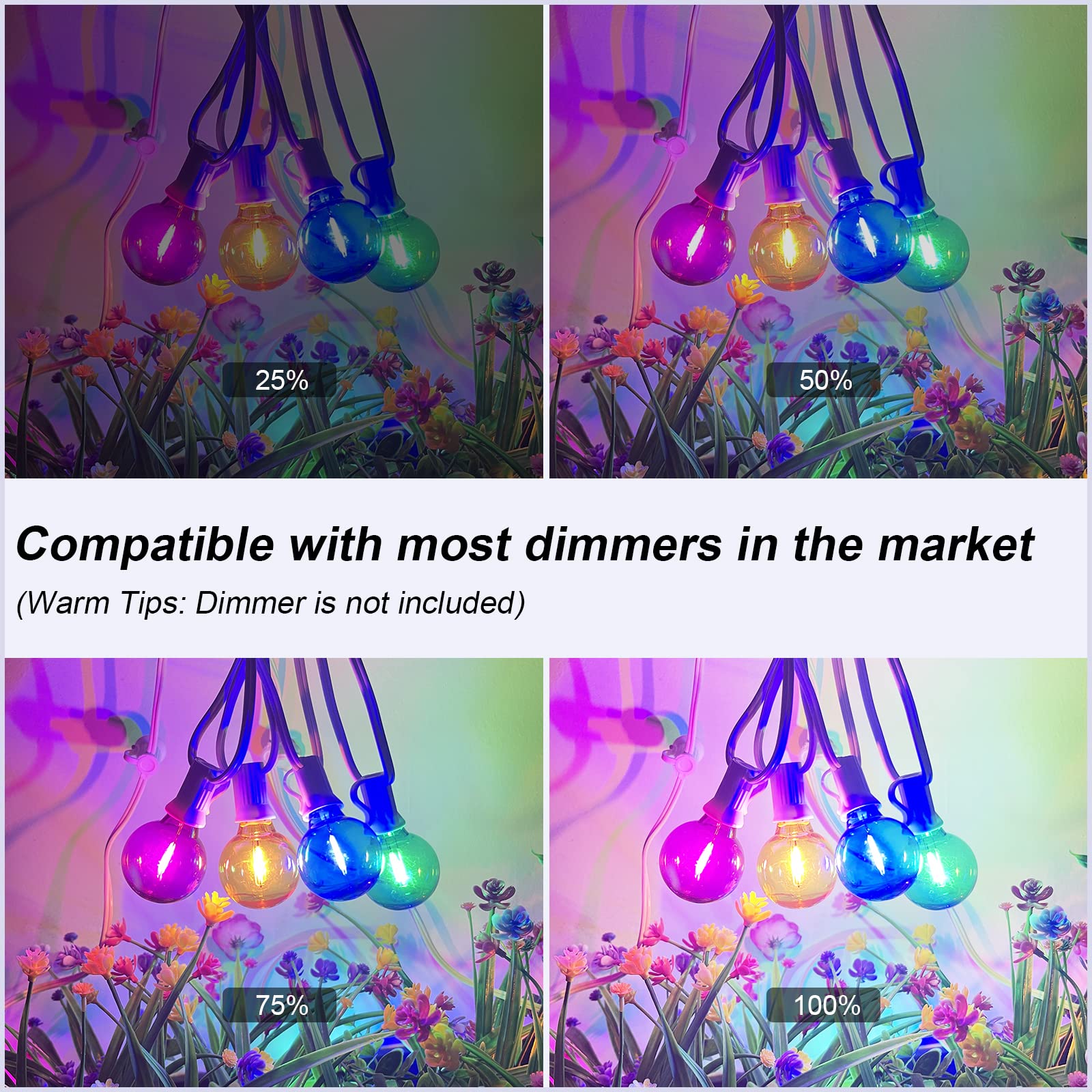 25Ft Led Outdoor String Lights, G40 Outdoor Christmas Decorations Lights Waterproof With 27 Led Globe Multicolor Bulb, Hanging V