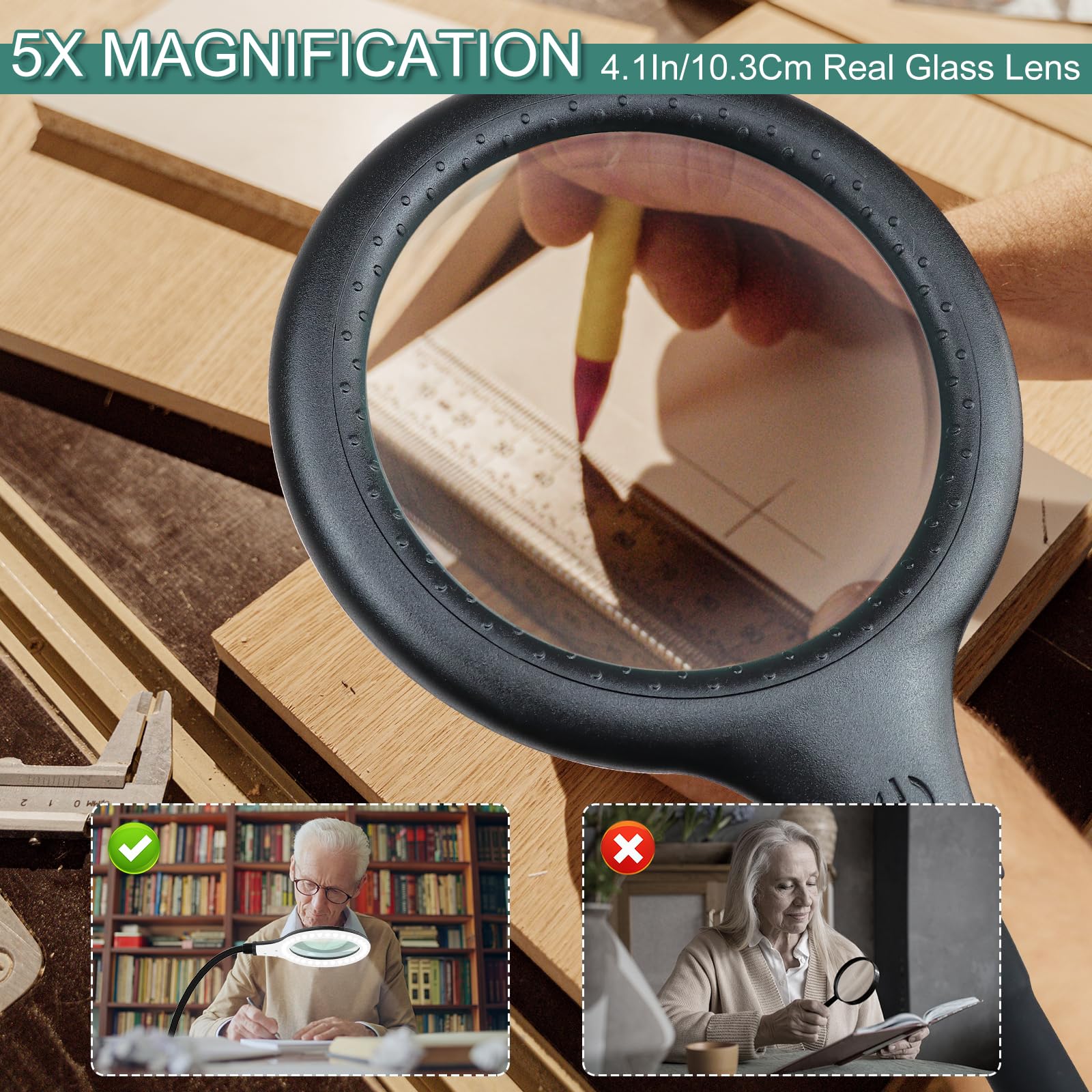 Delixike Magnifying Glass with Light, Hands-Free Dimmable Magnifier, Flexible Gooseneck, White, Model DLXK-1