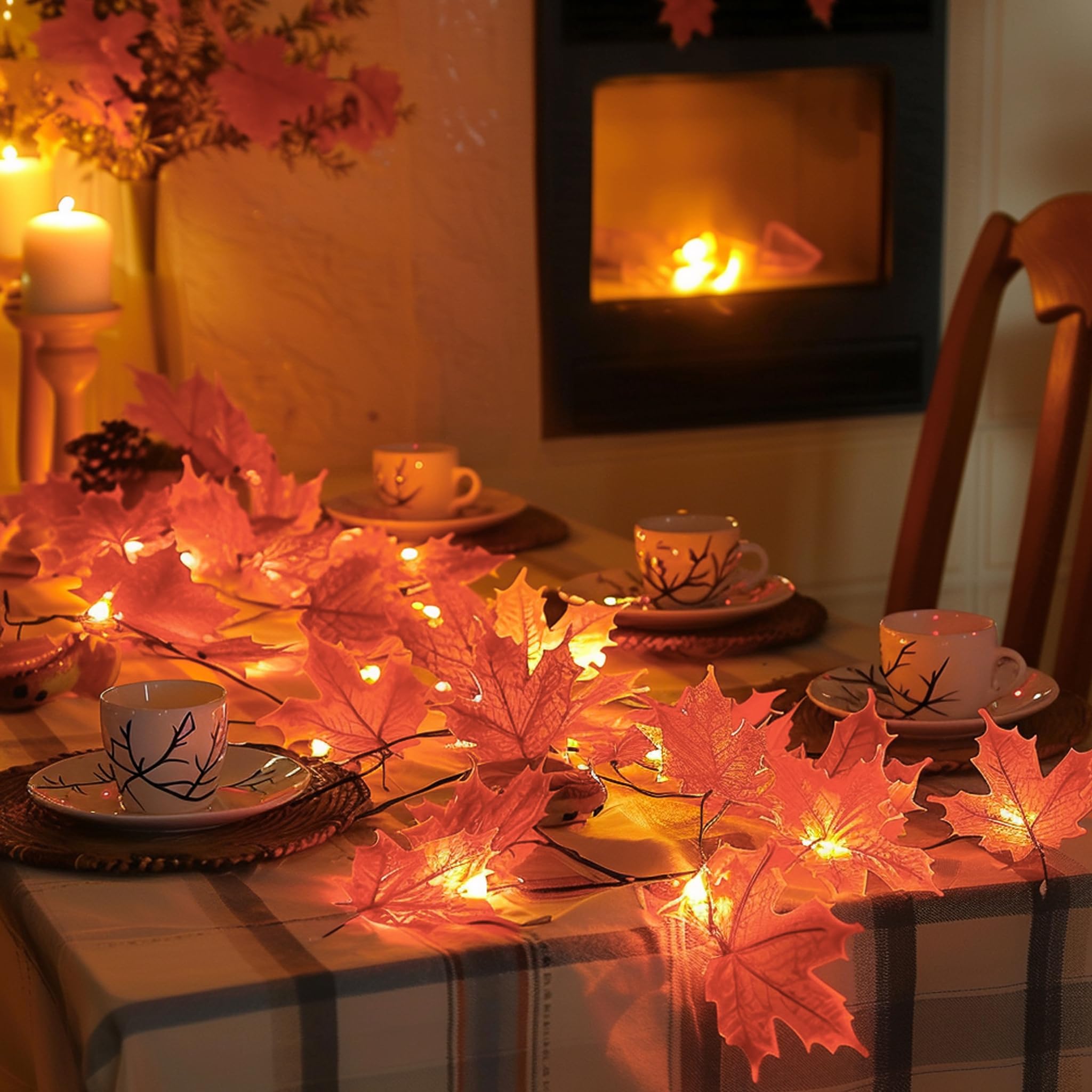 Dazzle Bright Maple Leaf String Lights, 40 LED, 20FT, Battery Operated, 2 Pack, Orange Fall Decorations