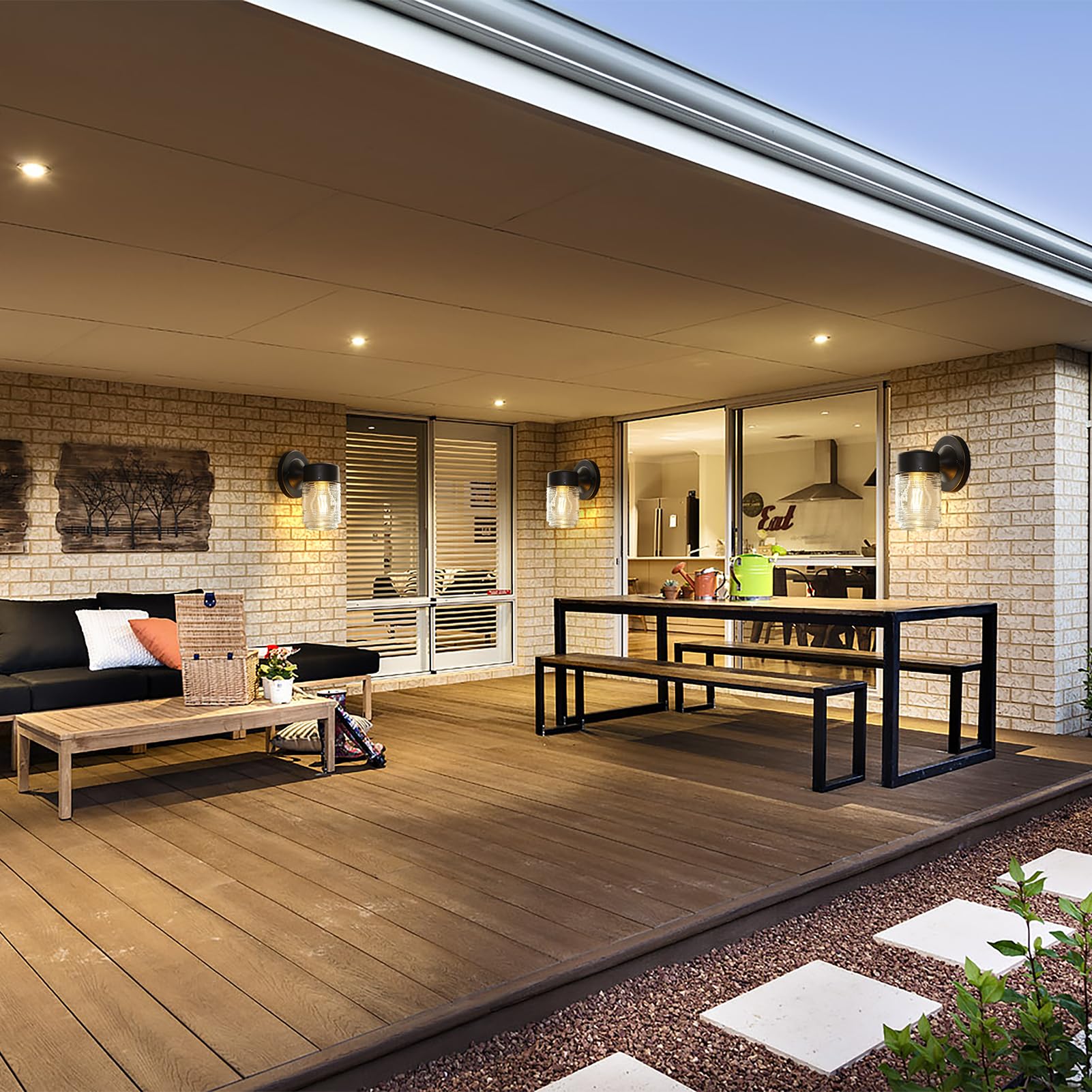 Ejiaxin Outdoor Wall Lanterns, Waterproof Black Sconce Lights With Clear Glass Shade, E26 Socket