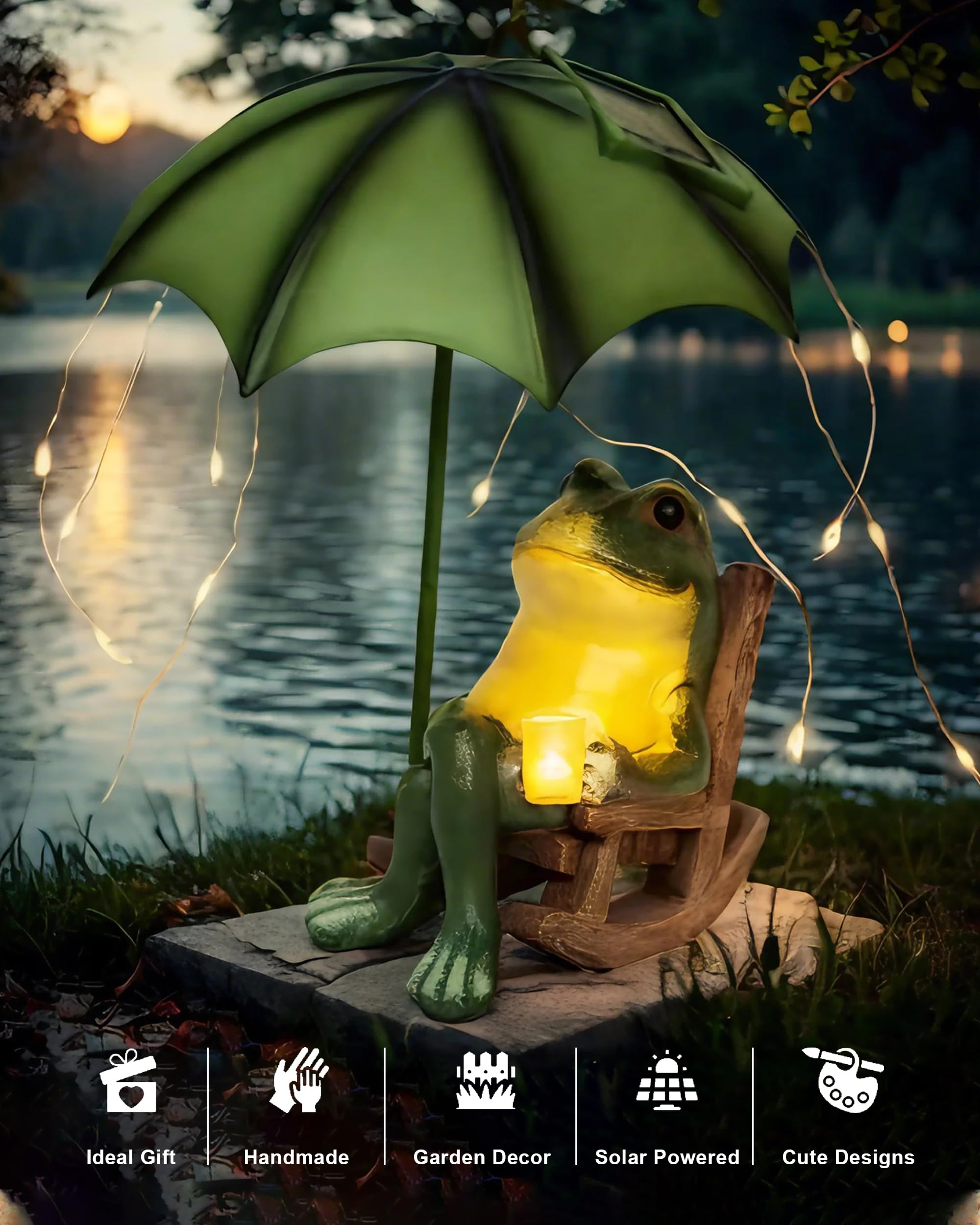 Yiilead Frog Garden Statue  Solar Garden Frog Decor  Fairytale Courtyard Accessories Outdoor Figurine Lights  Art Housewarming Gift For Patio Yard Lawn Ornament