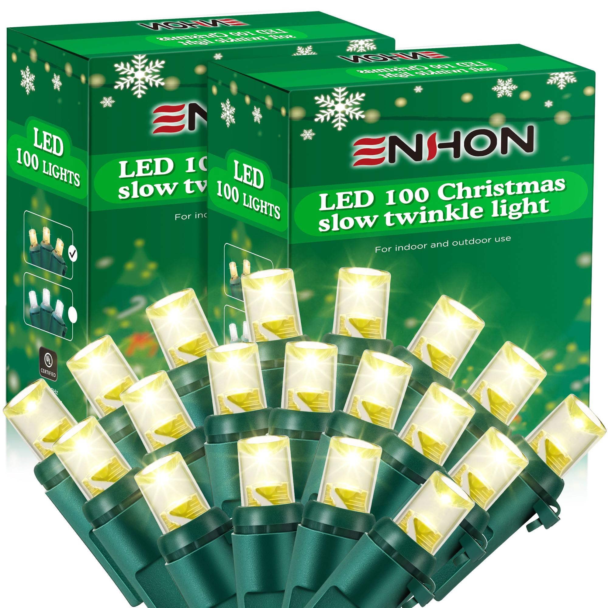 Enhon Slow Twinkling Christmas Lights, 100 Lights 35 Ft Twinkle Lights Pulsing Christmas Lights, 5Mm Led Wide Angle Soft Random