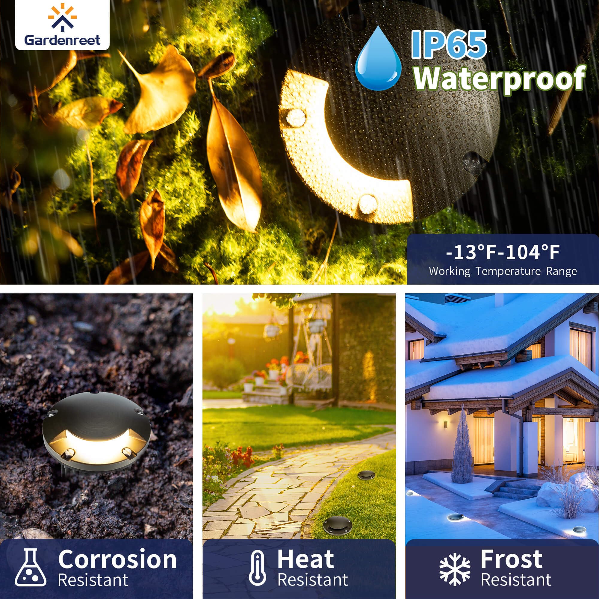 Gardenreet Led Well Lights Brass - In-Ground All Weather Replaceable Bulb Low Voltage Lighting, 12V Wired Light, Antique Bronze