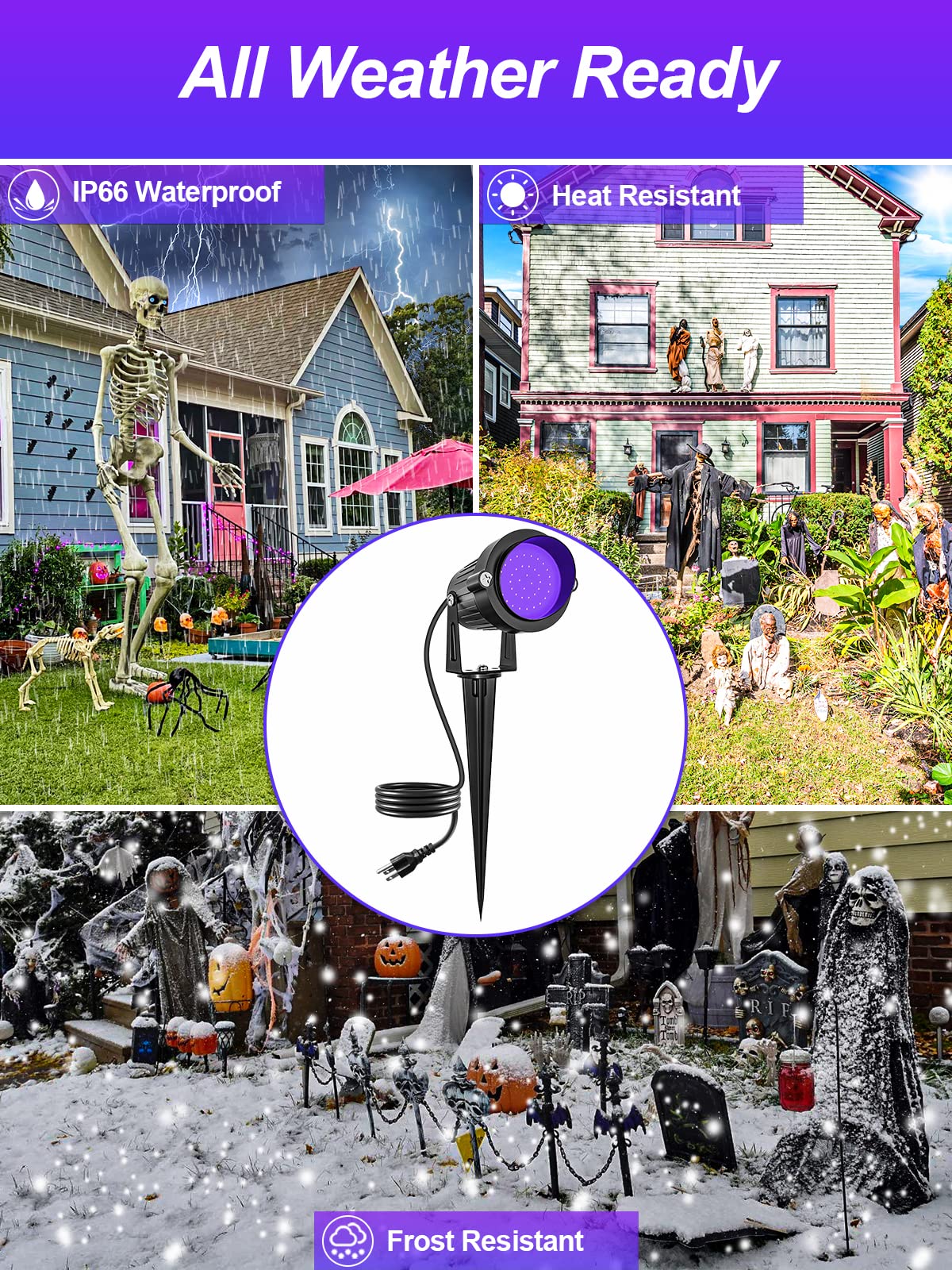 DOREIO 15W LED Black Light Spotlight, Waterproof, US Plug, 1 Count, Black, Model CA-BL-1P