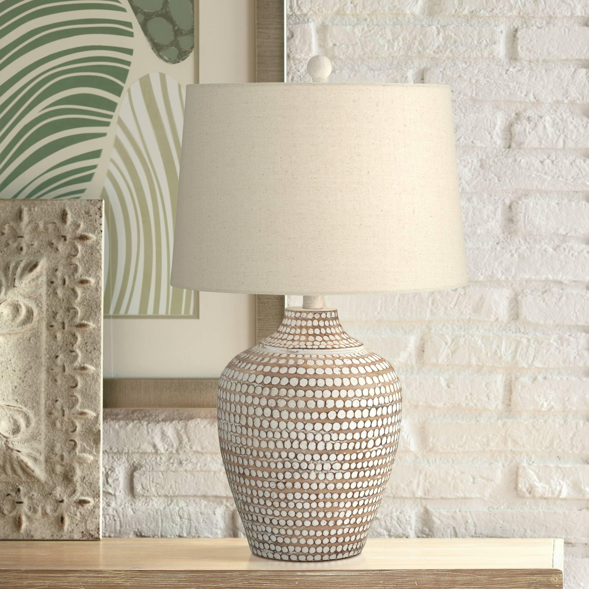 Franklin Iron Works Table Lamp, 23.5in Brown Textured Dot Jug, Resin, Model 87-10158-21
