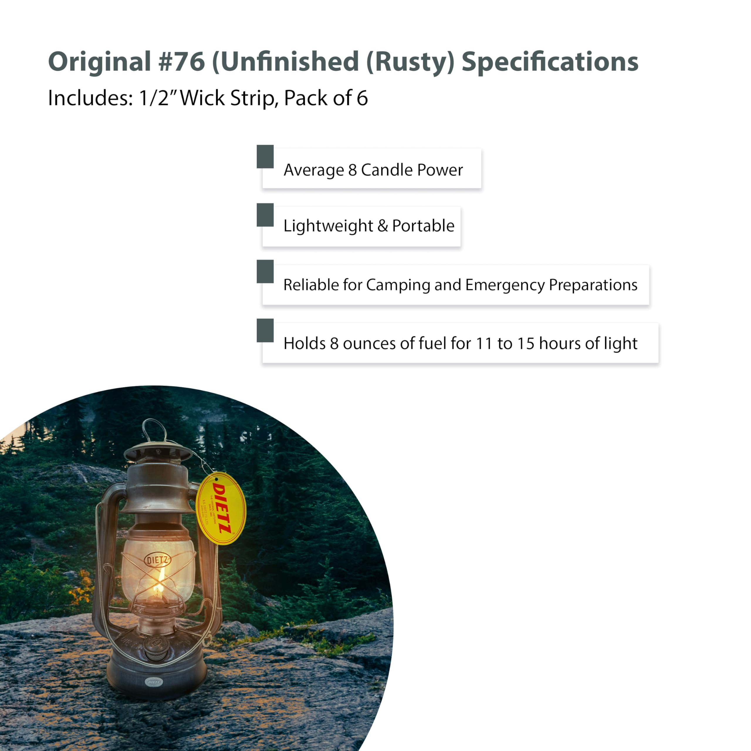 Light of Mine - Dietz #76 Original Unfinished Oil Lantern with 1/2 Replacement Wick Strips (Unfinished)