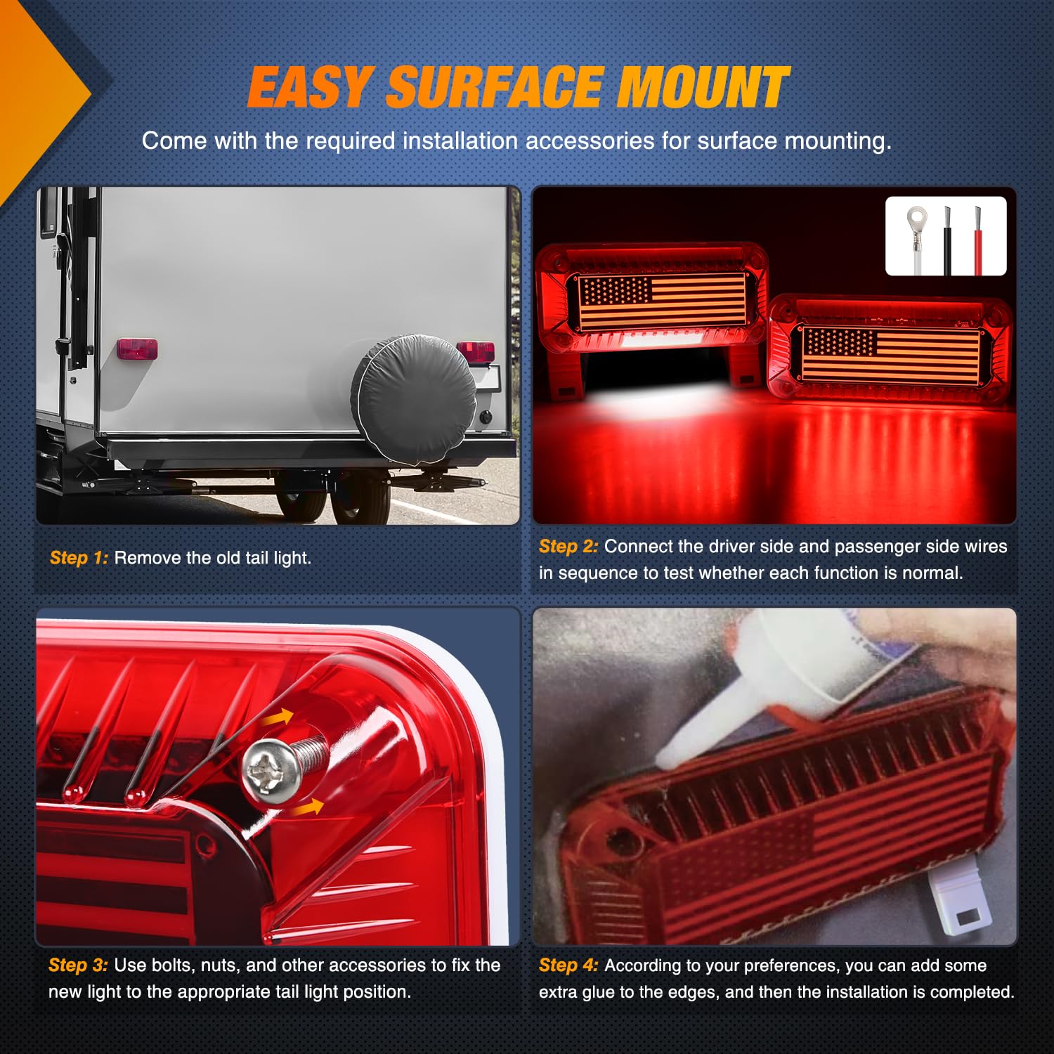 Nilight RV Tail Light 72 LED - Waterproof Stop Brake Turn Signal Lights - Model TL-195 - Red for Caravan Camper Van