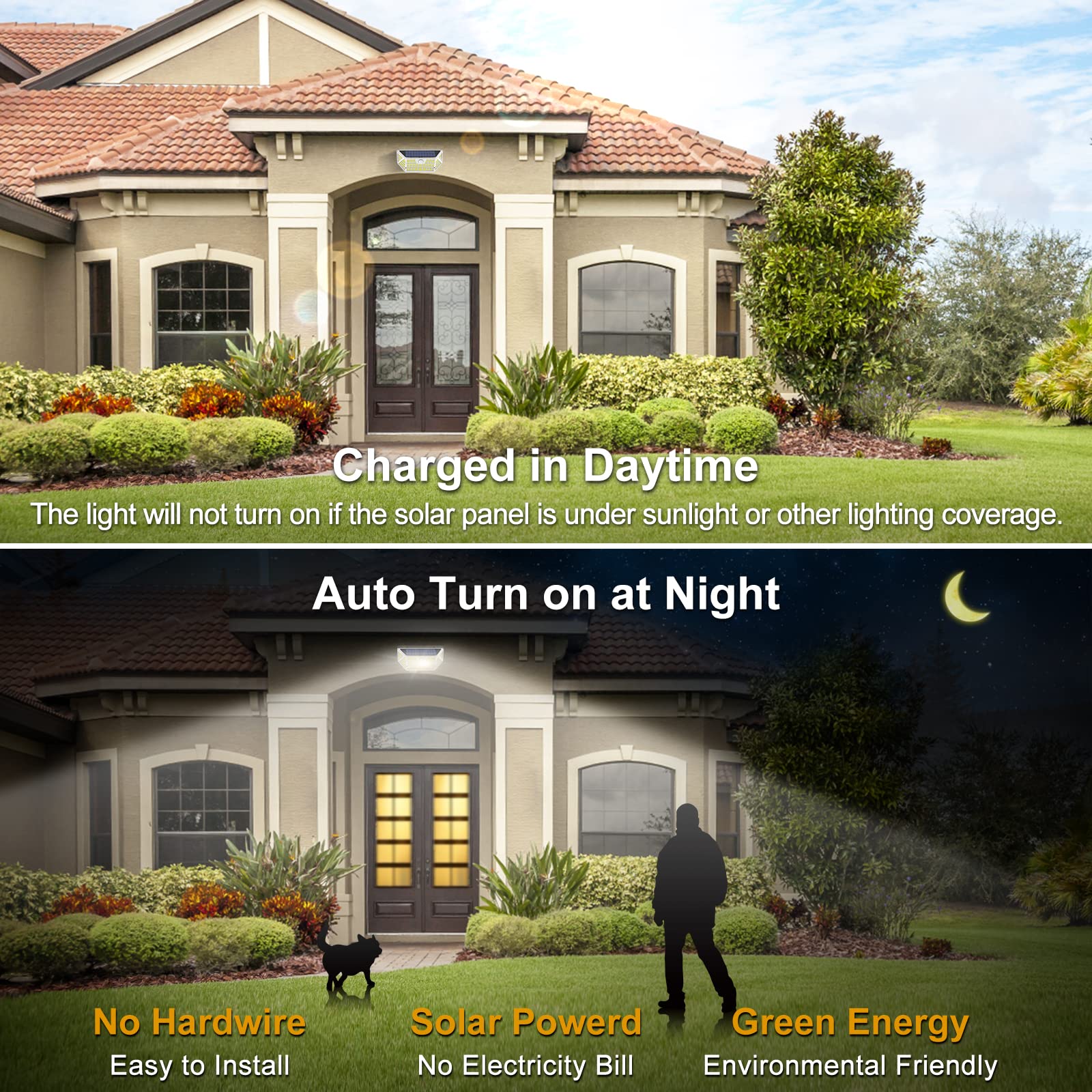 NACINIC 314 LEDs Motion Sensor Flood Lights 800LM 6000K IP67 Waterproof 270° Wide Angle 1 Pack White