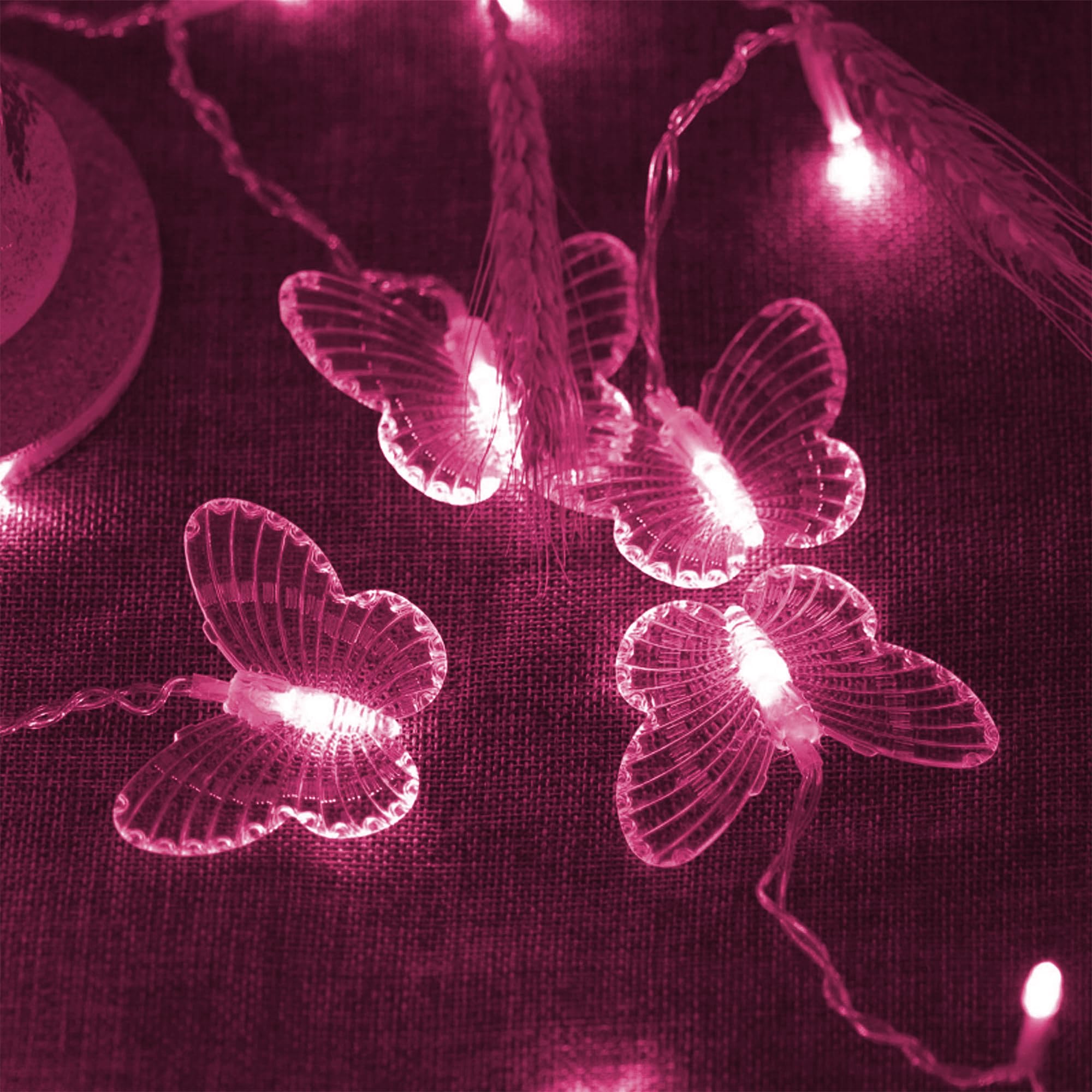 Decorman Butterfly Curtain Lights, 4.9ft 48 LED Fairy String Lights, Pink, 10 Butterflies, 8 Modes, USB for Room, Party, Wedding, Christmas
