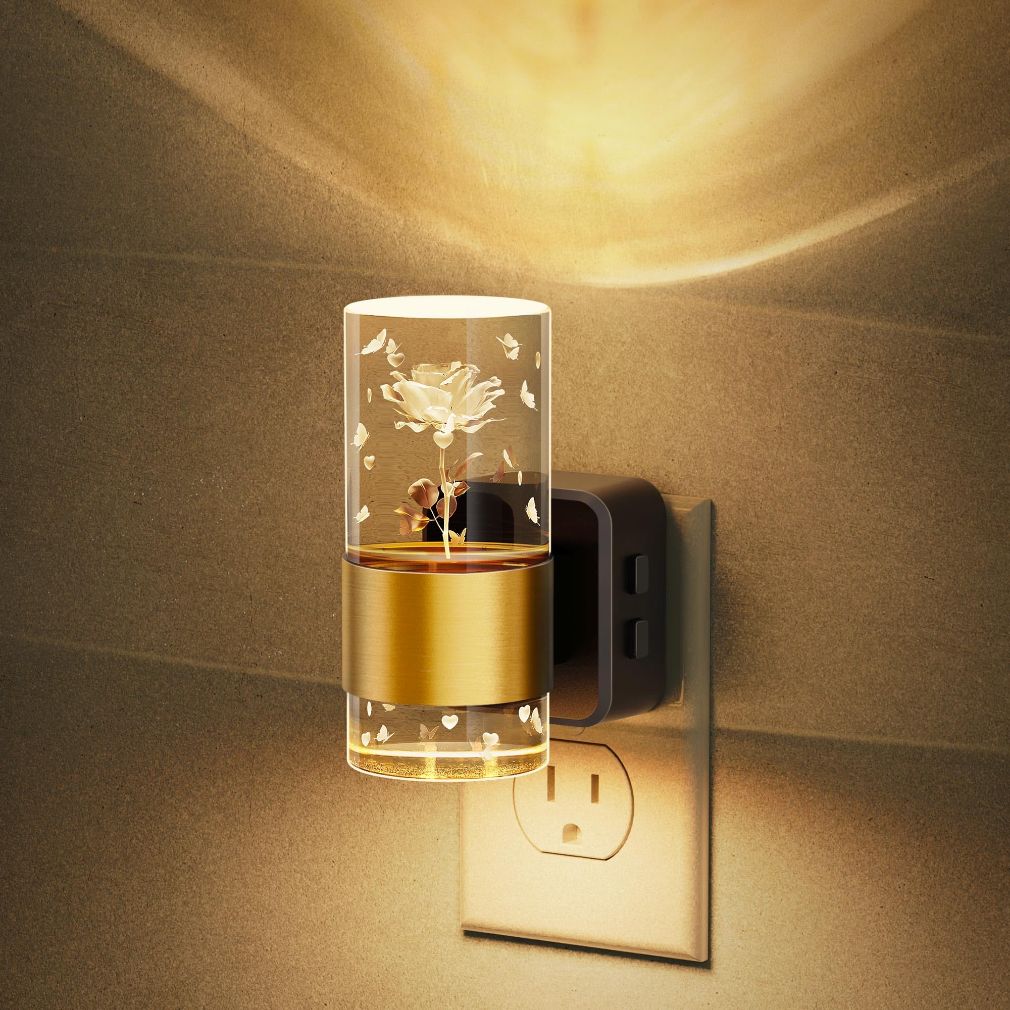 Jandcase Night Lights Plug Into Wall,Rose Carved Night Light For Girls, 3000K+Rgb 10-Color Led Nightlight With Dusk To Dawn Sens